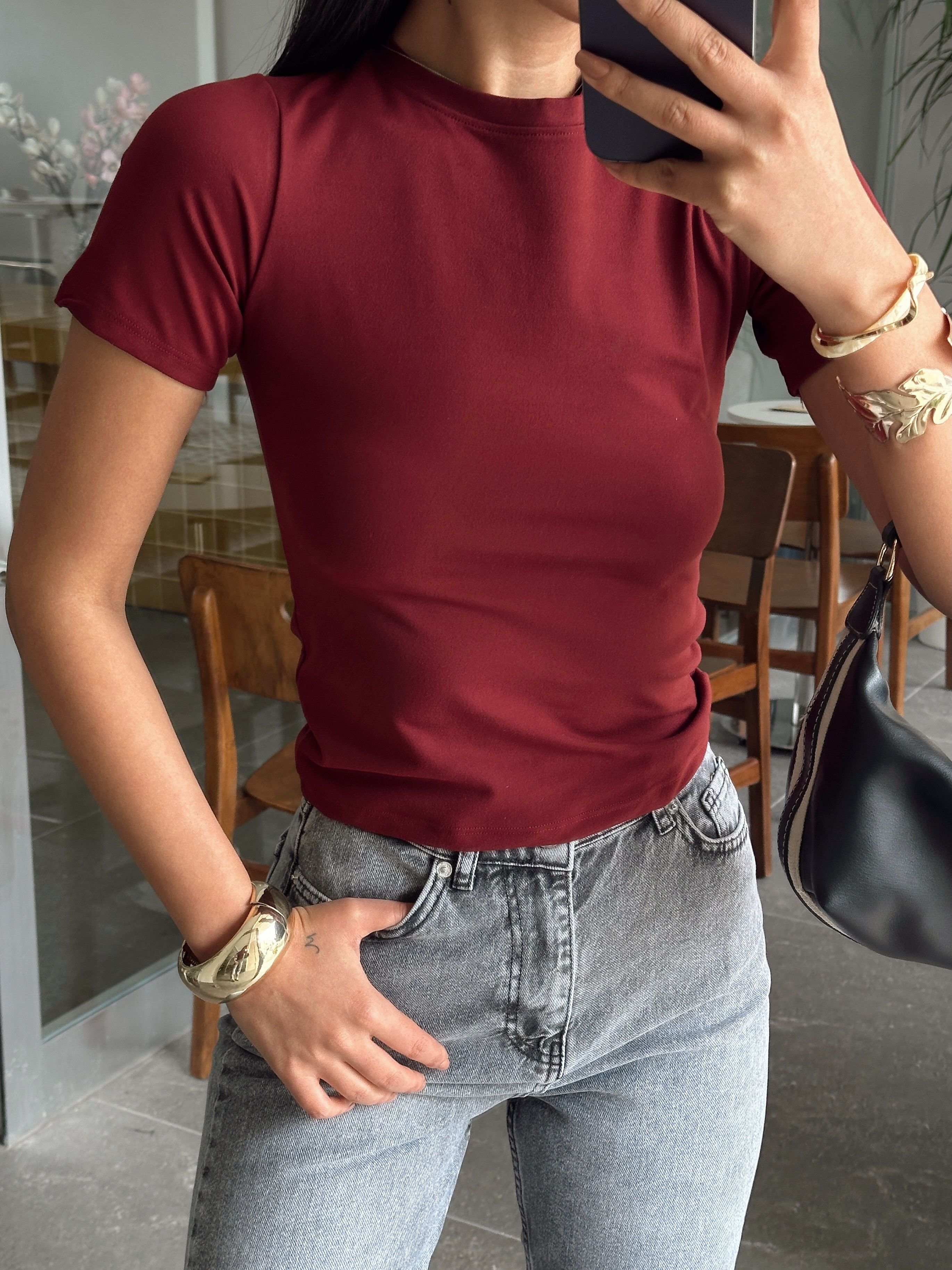 Bisiklet Yaka Modal Basic - Bordo