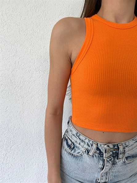 Halter Yaka Fitilli Croptop Turuncu