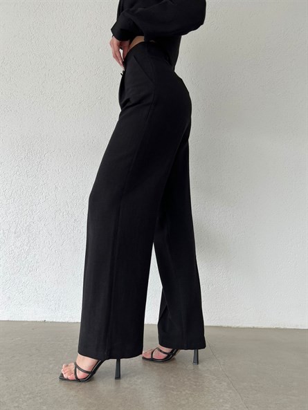 Valeria Keten Palazzo Pantolon Siyah