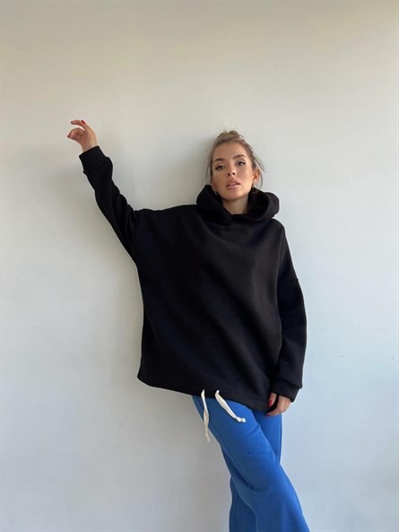 Culture Alt Büzgü Oversize Sweatshirt Siyah