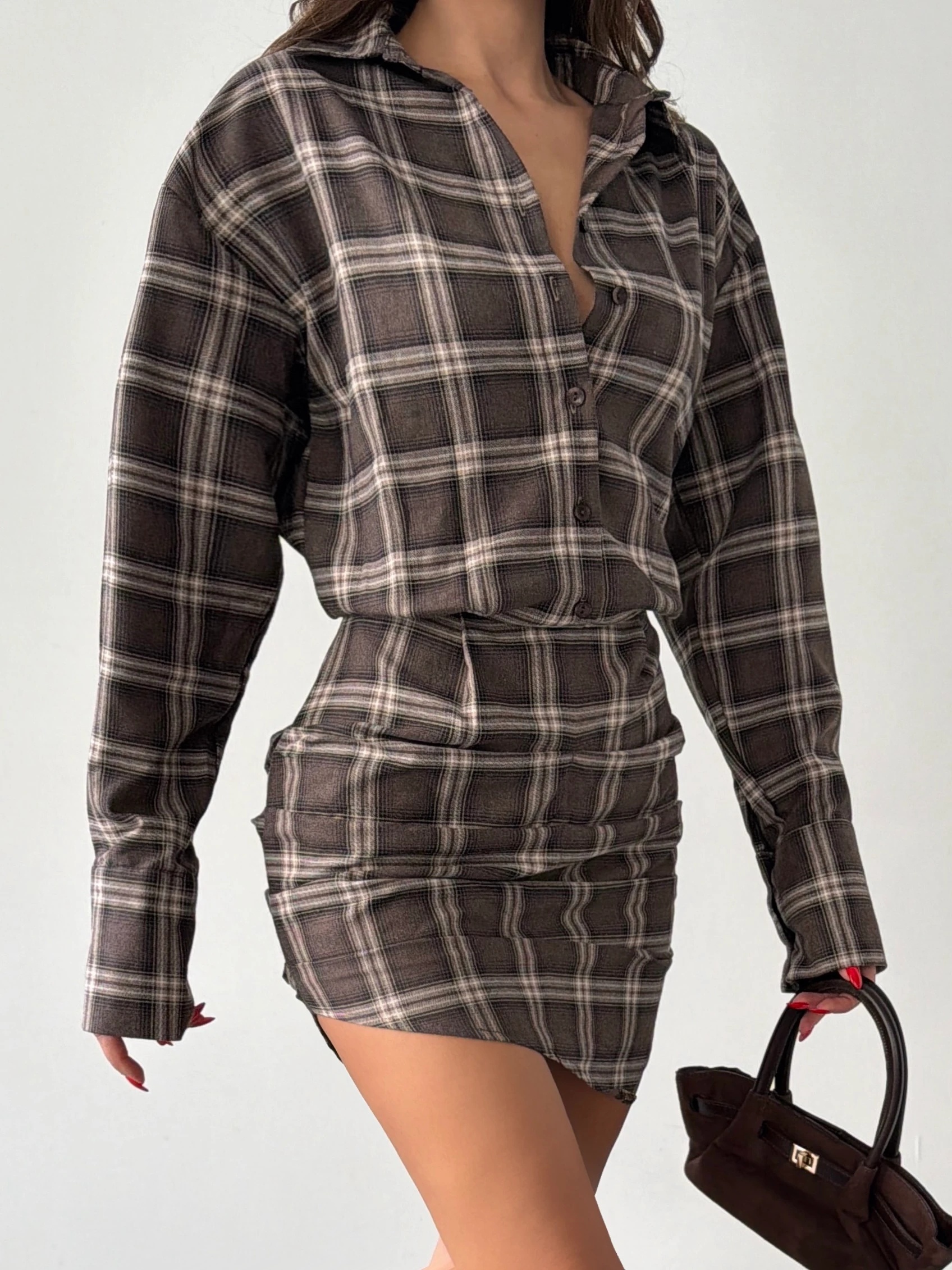 Ekose Gömlek Elbise 