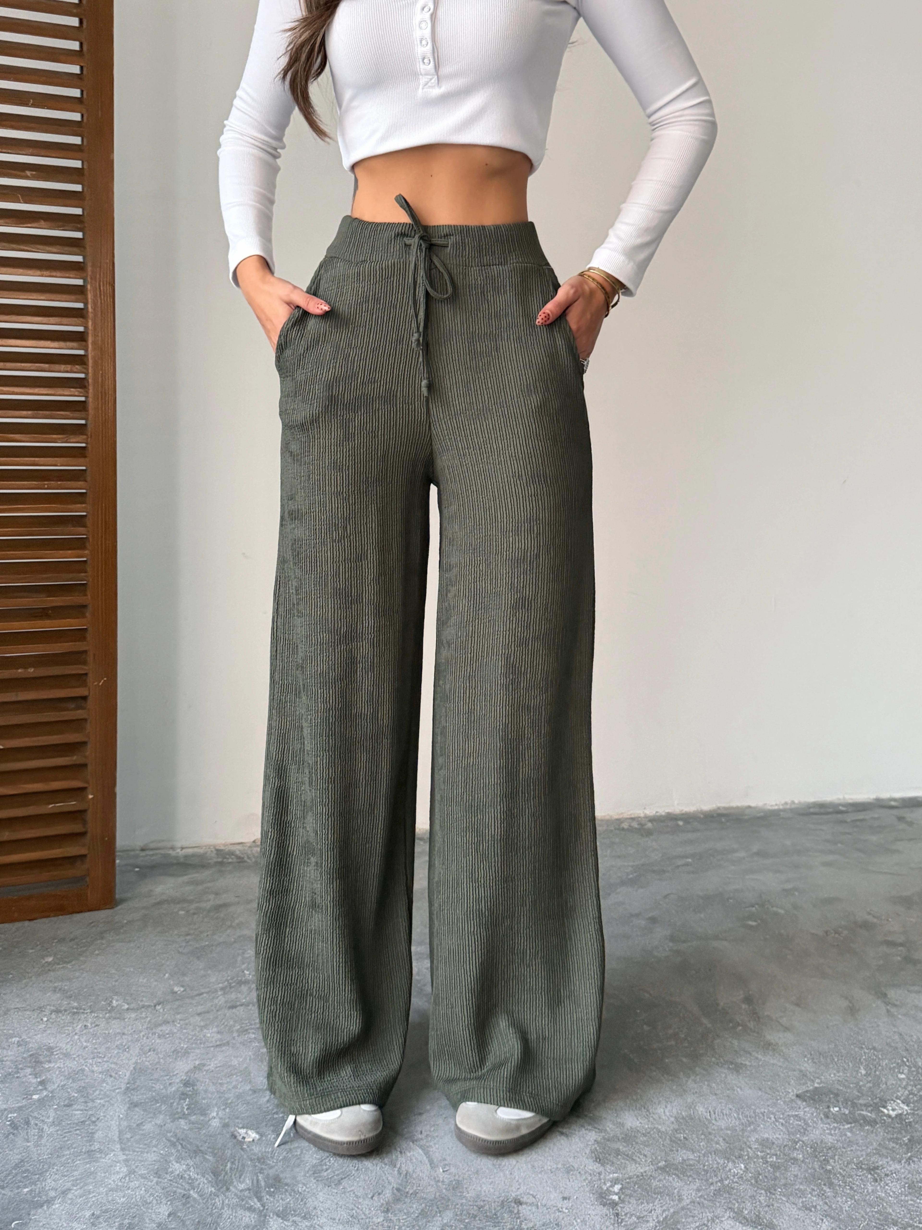 Bel Bağcık Fitilli Pantolon