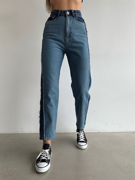 Yan Püskül Patch Mom Jean Mavi