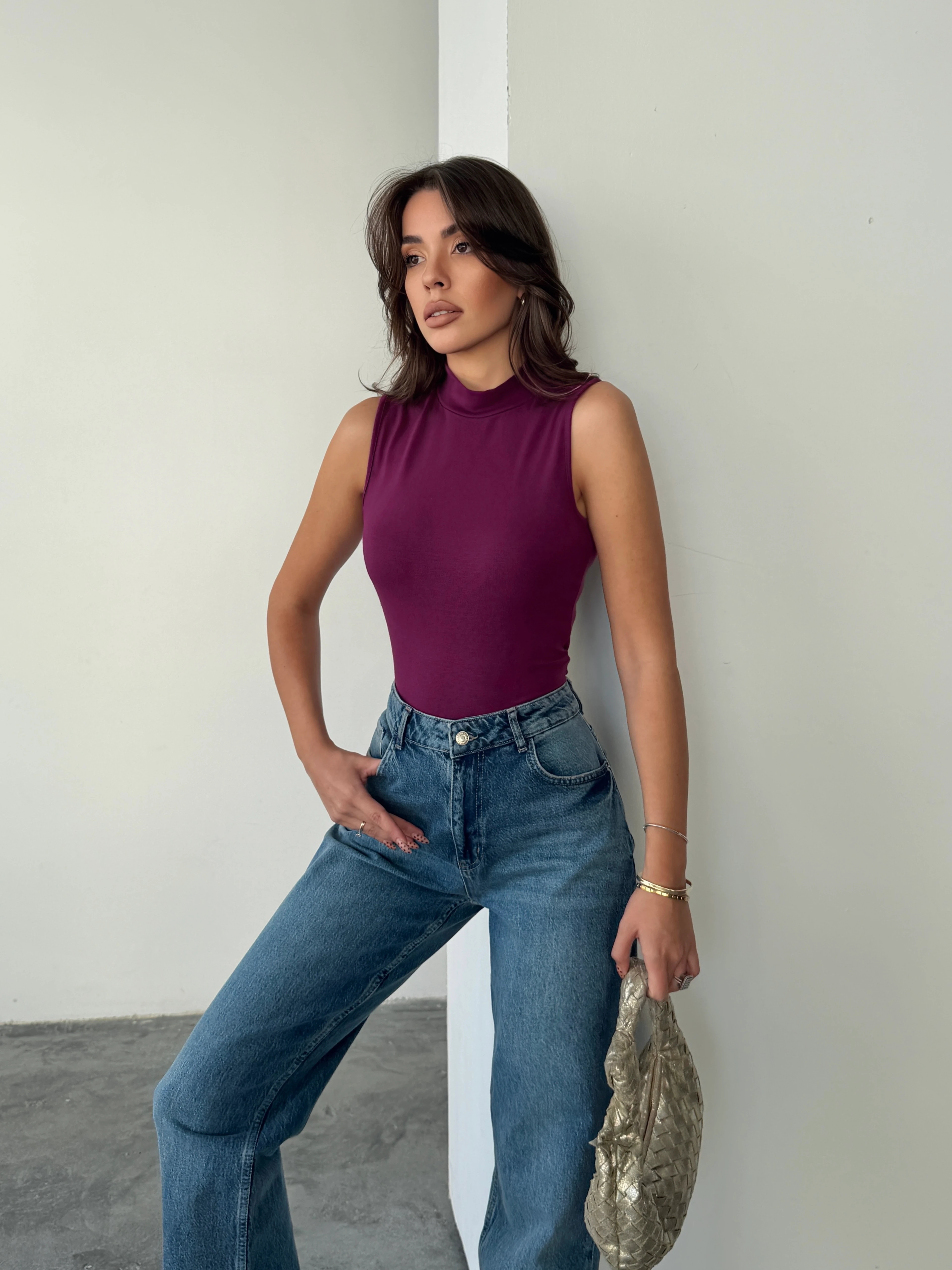 Balıkçı Sıfır Kol Bluz - Mürdüm