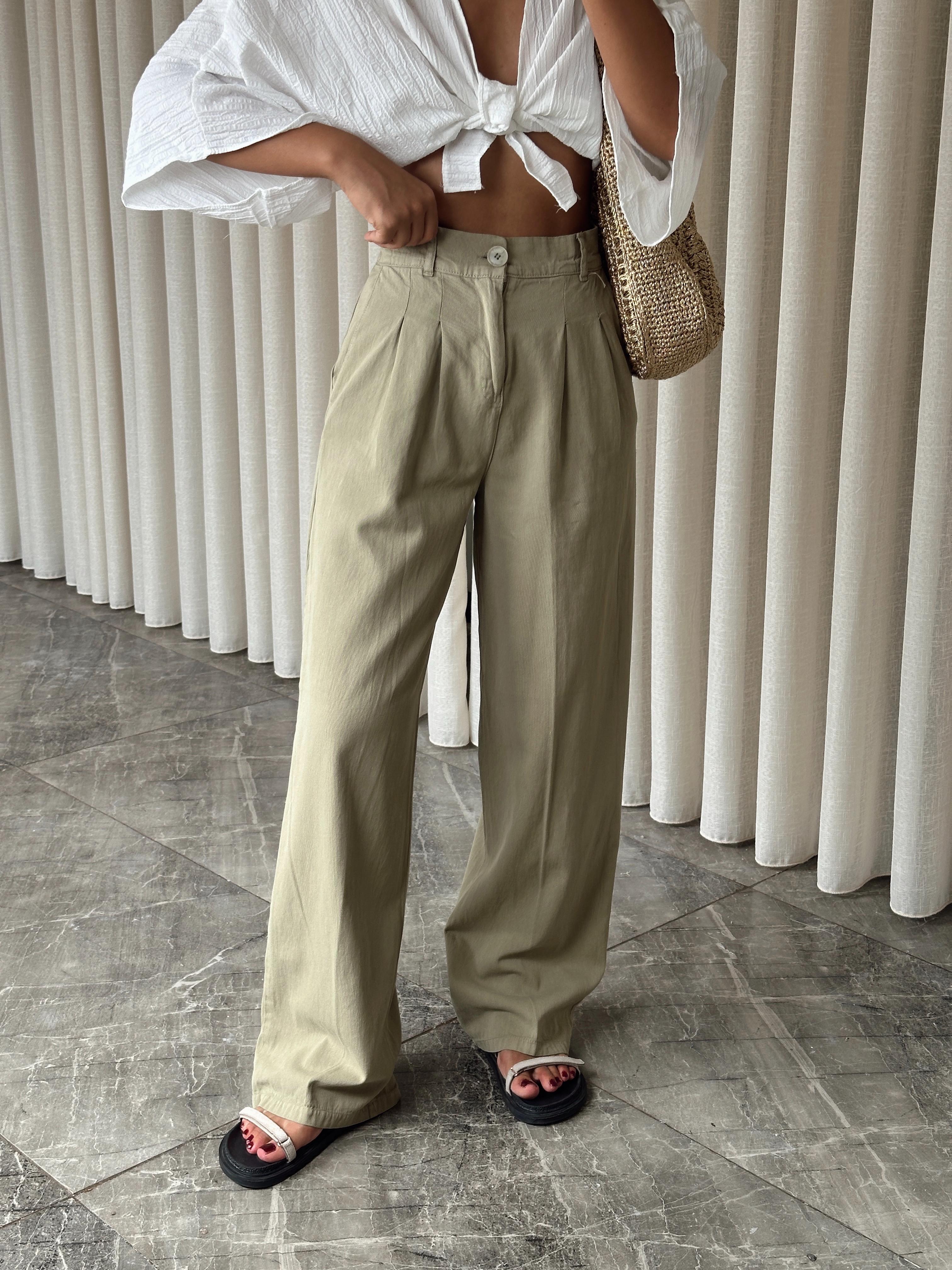 Bel Lastik Gabardin Palazzo - Haki