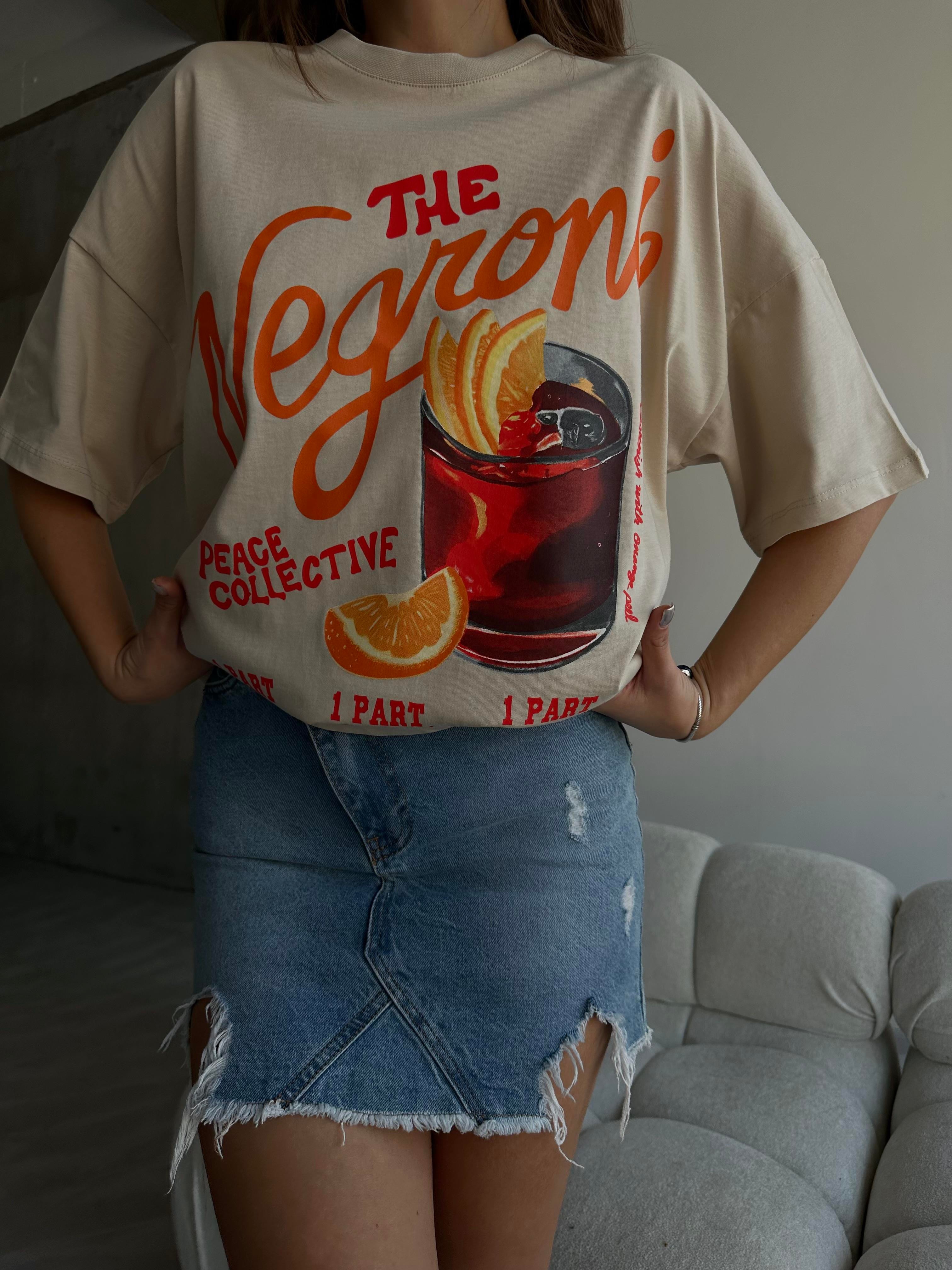 Negroni Baskılı Tshirt Bej