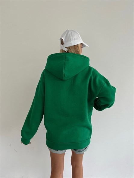 3 İplik Kapüşonlu Fermuarlı Sweatshirt Koyu Yeşil