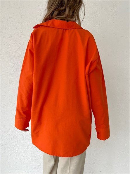 Oversize Poplin Gömlek Turuncu