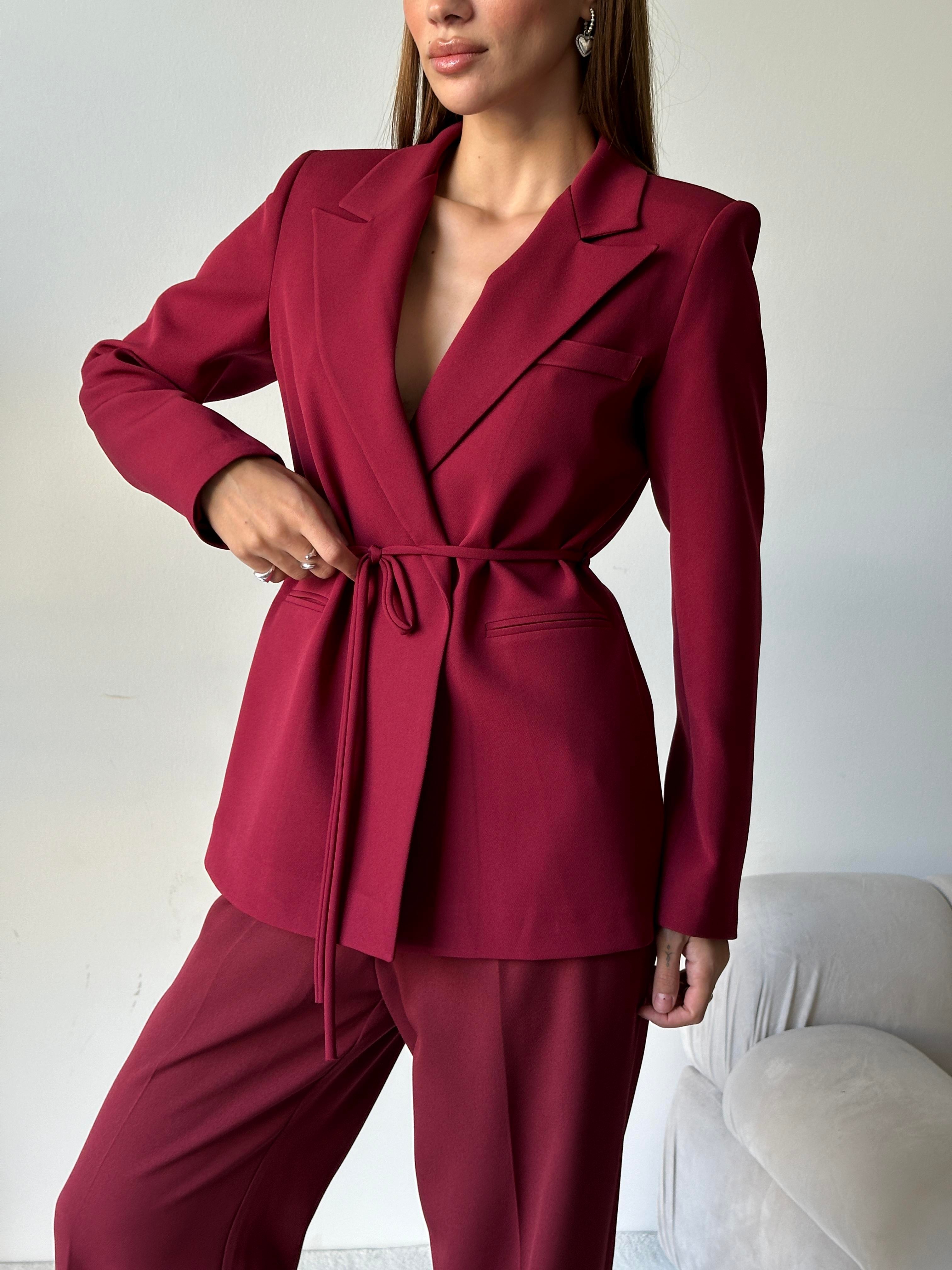 Bağlamalı Blazer Ceket Bordo