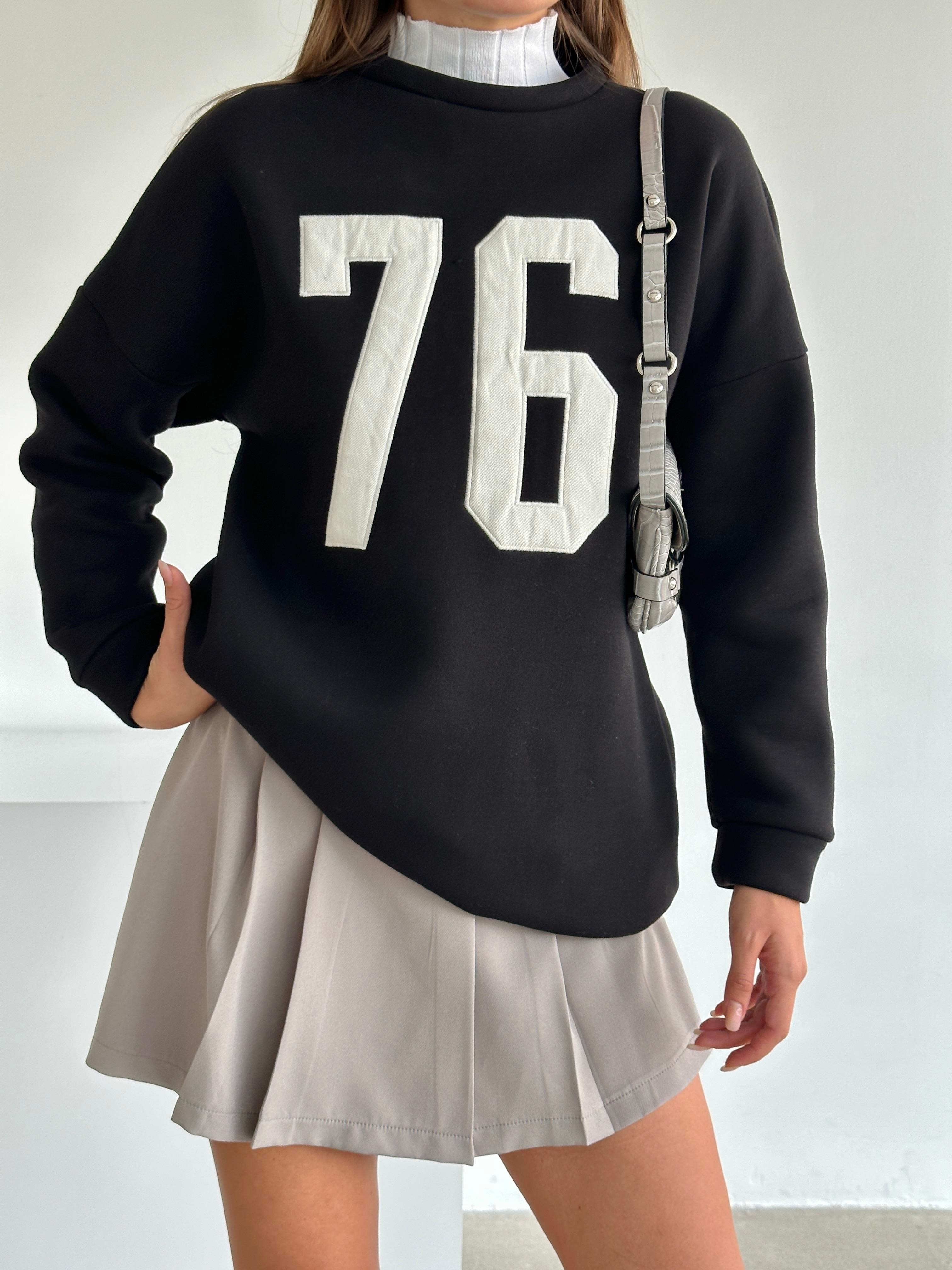 Seventy Six Baskı Sweat Siyah