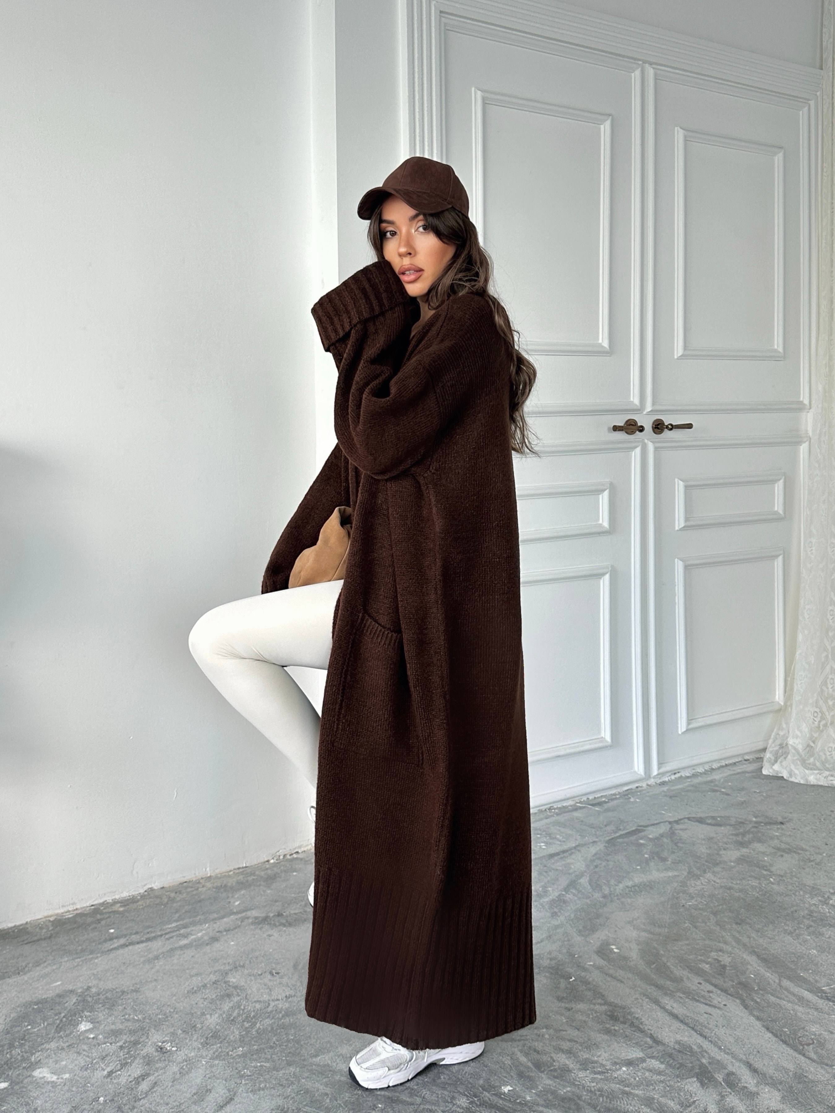 Oversize Uzun Hırka - Kahverengi