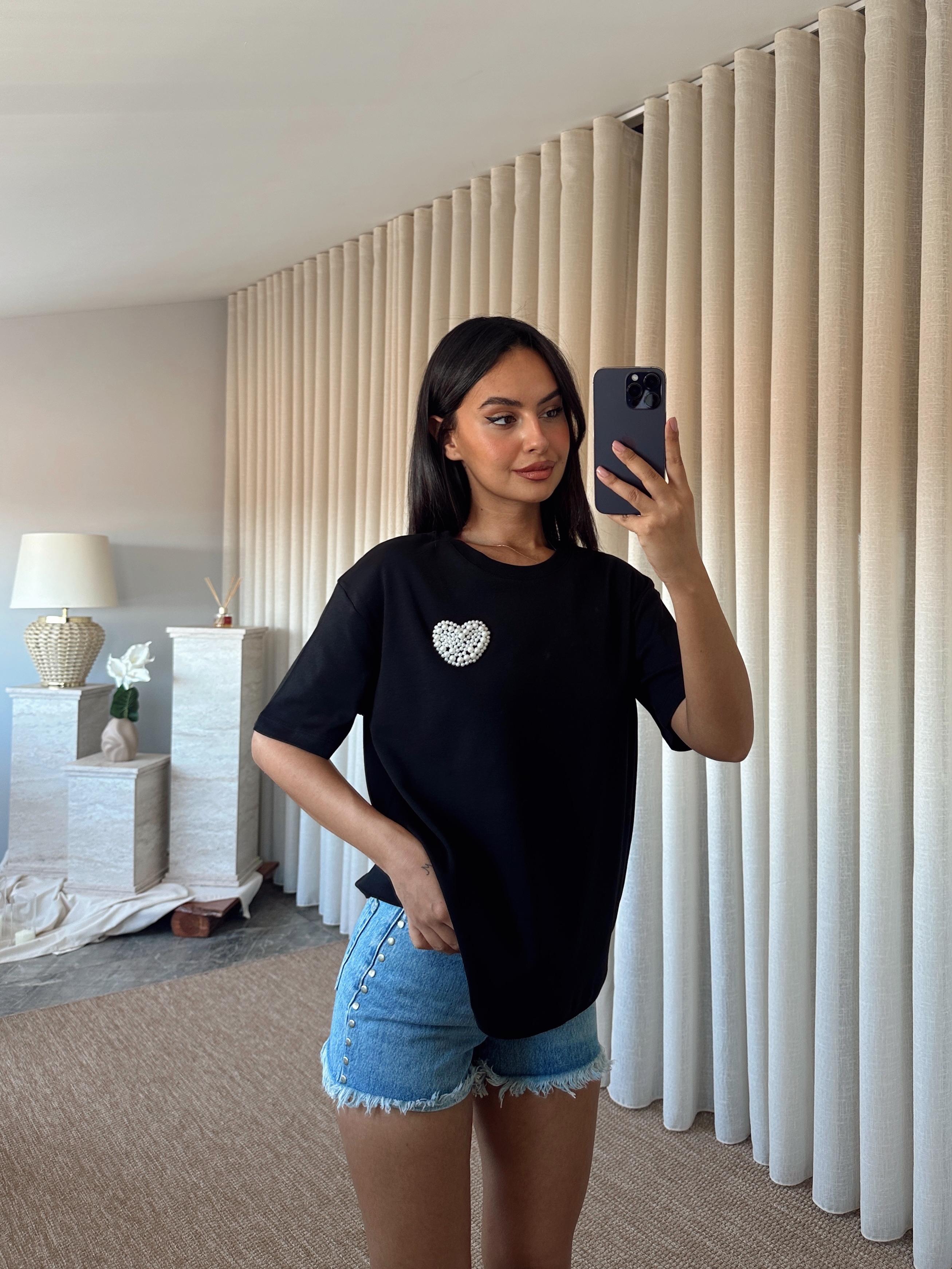İnci Detay Oversize Basic - Siyah