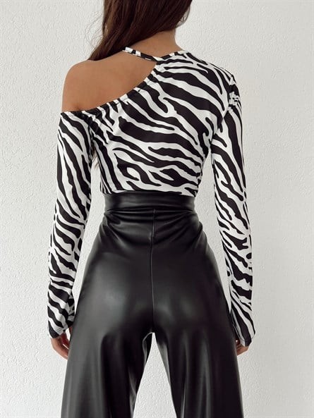 Omuz Dekolte Zebra Bluz Zebra