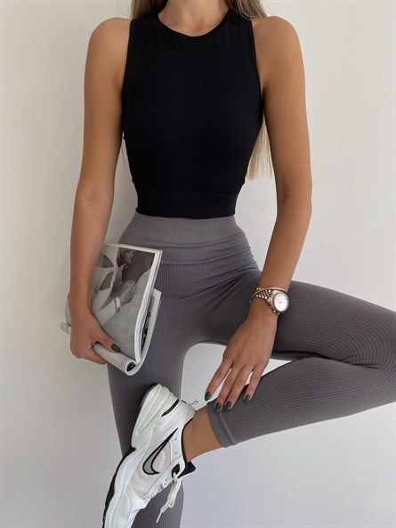 Seamless Halter Yaka Spor Crop Siyah
