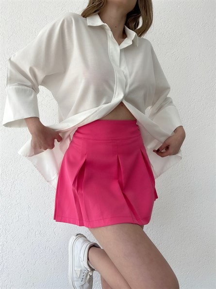 Pileli Mini Etek Pembe