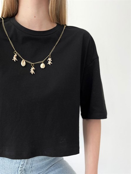Shell Kolye Aksesuar Crop Basic Siyah
