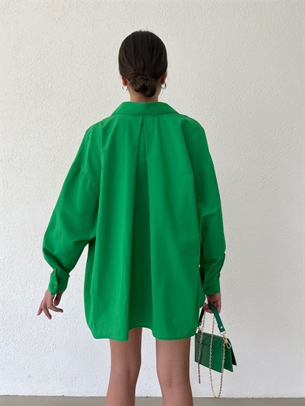 Balon Kol Oversize Poplin Gömlek Yeşil