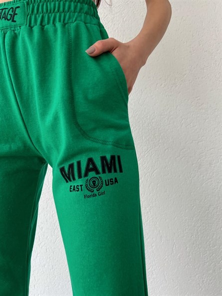 Bel Detay Miami Jogger Eşofman Koyu Yeşil
