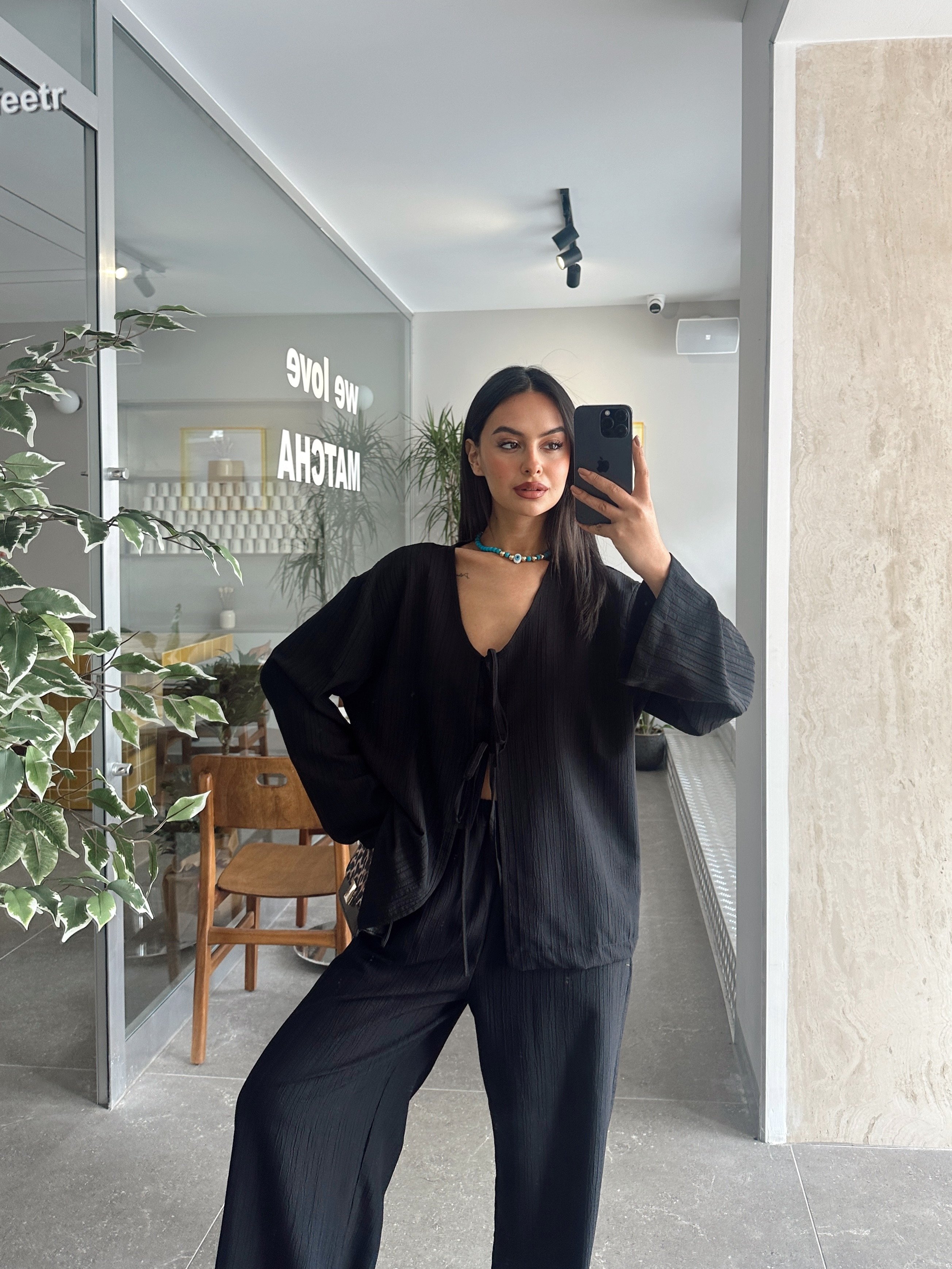 Bağcıklı Bluz Pantolon Takım 