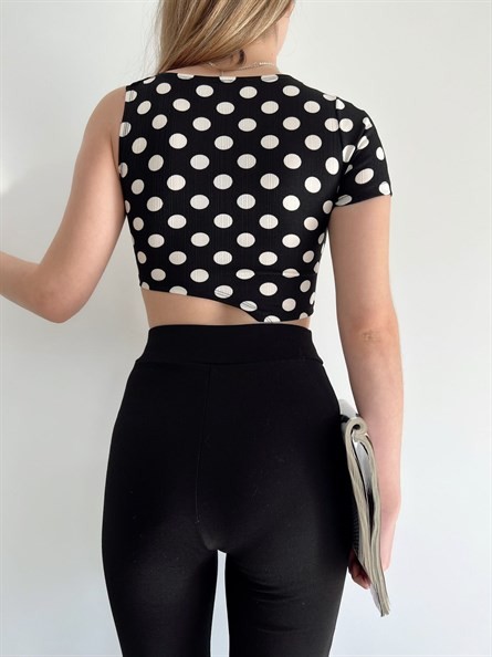 Asimetrik Kesim Puantiye Crop Siyah