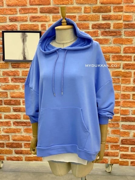 Kanguru Oversize Sweat Mavi