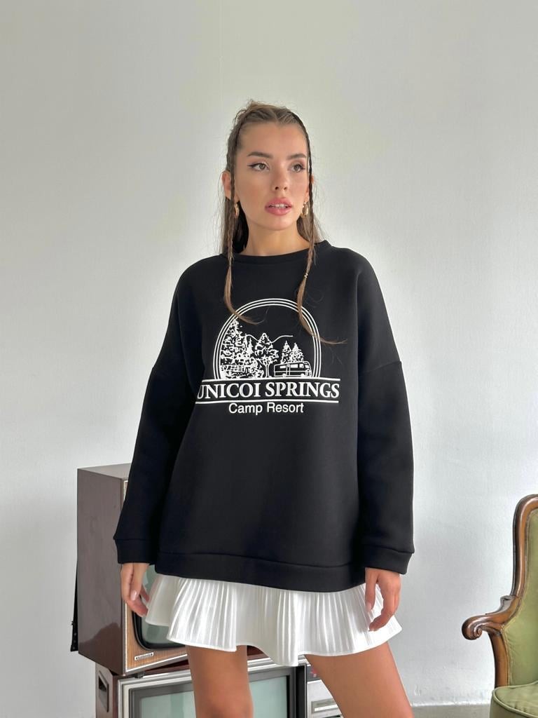 Unicoi Springs Üç İplik Oversize Sweat Siyah