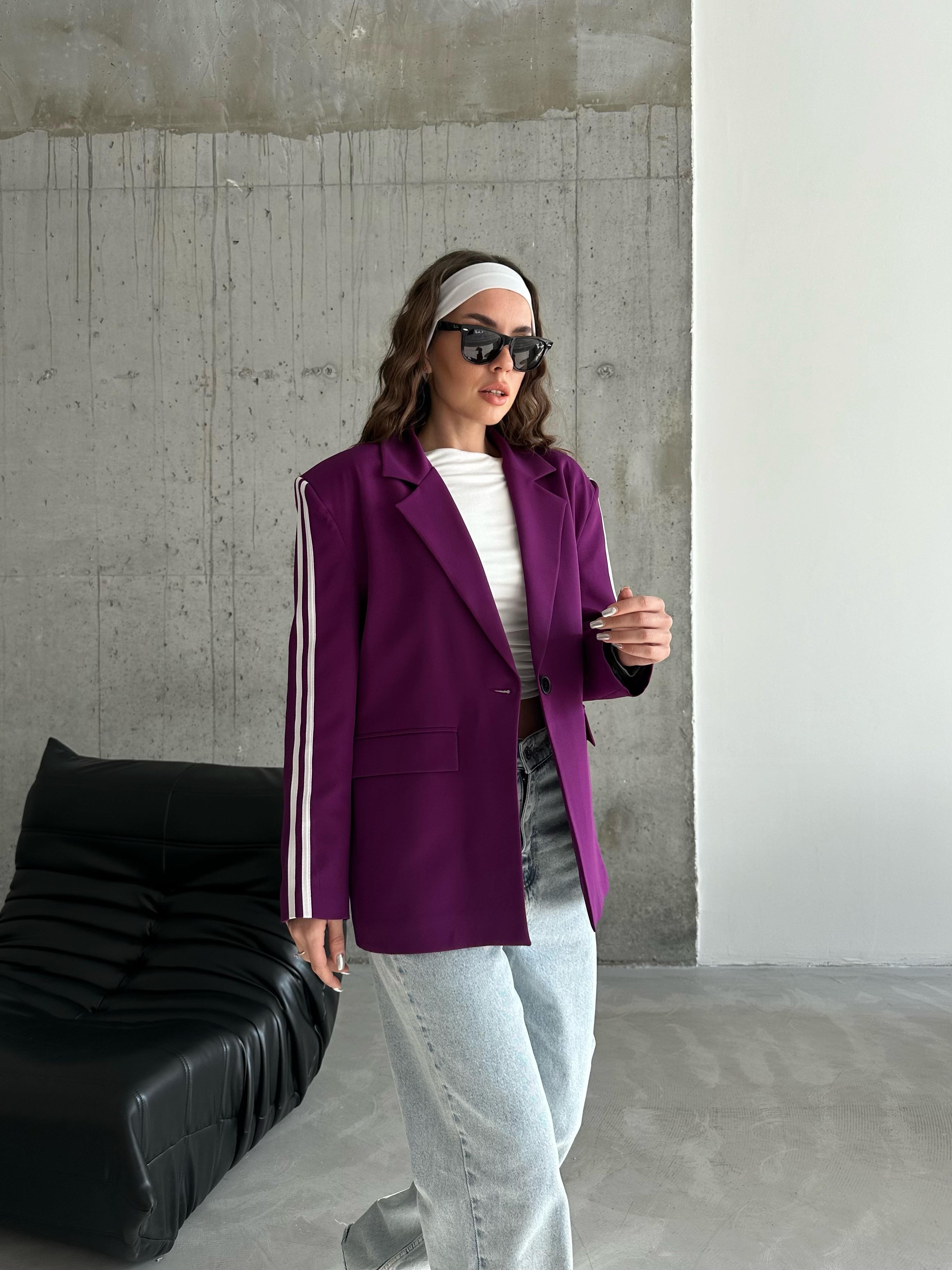 Kol Şeritli Oversize Blazer Ceket Mor