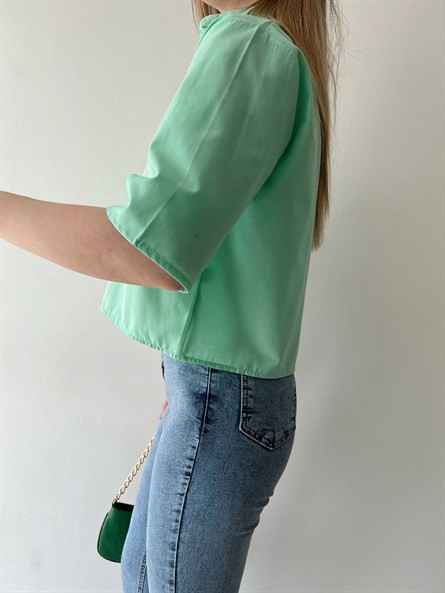 Crop Poplin Gömlek Mint