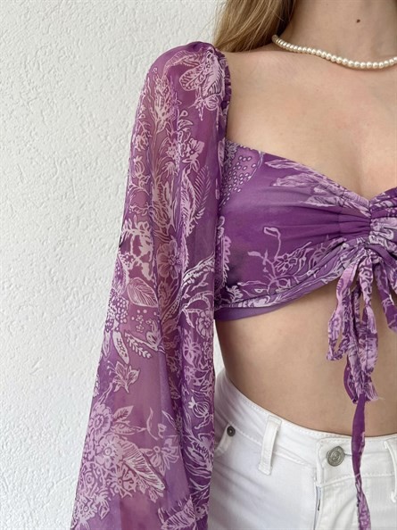 Summer Etnik Tül Bluz Lila