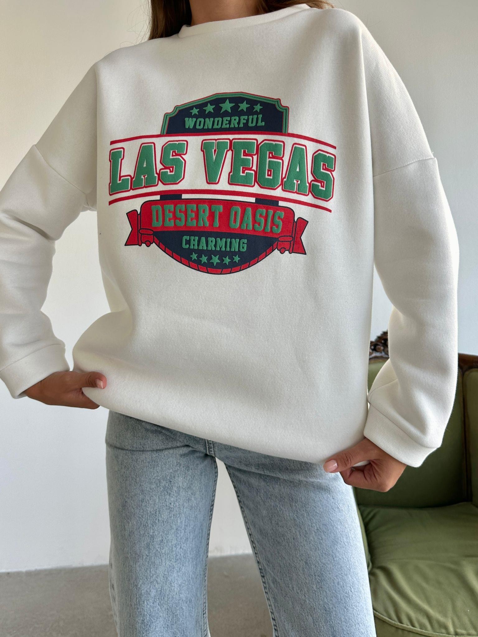 Las Vegas Üç İplik Oversize Sweat Beyaz