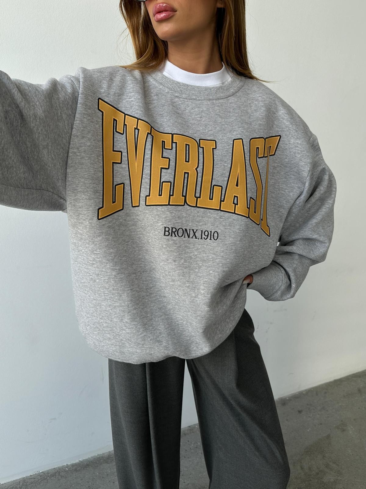 Everlast Baskı Sweat Gri Melanj