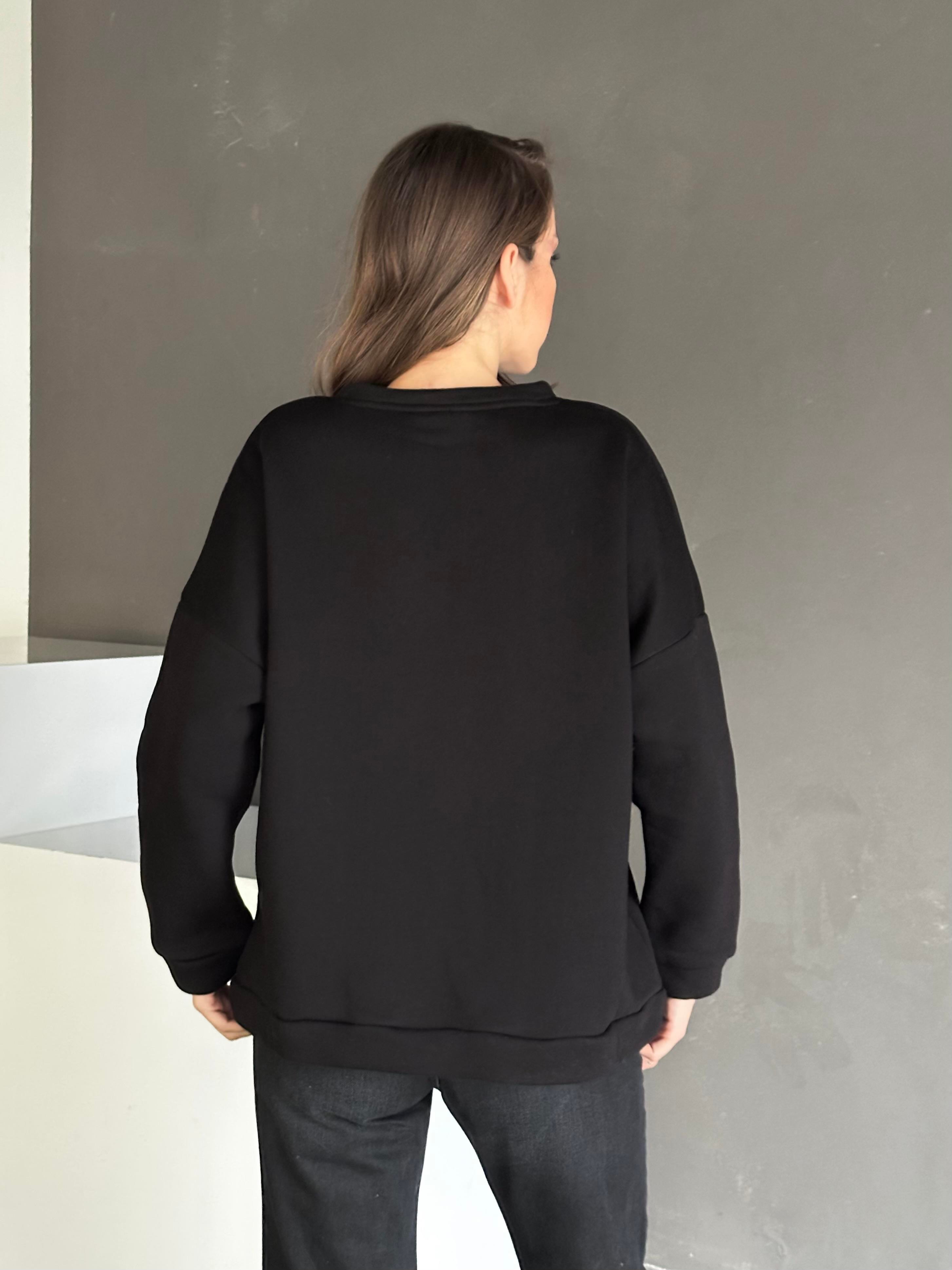 Nothing Baskı 3 İplik Şardonlu Sweatshirt Siyah