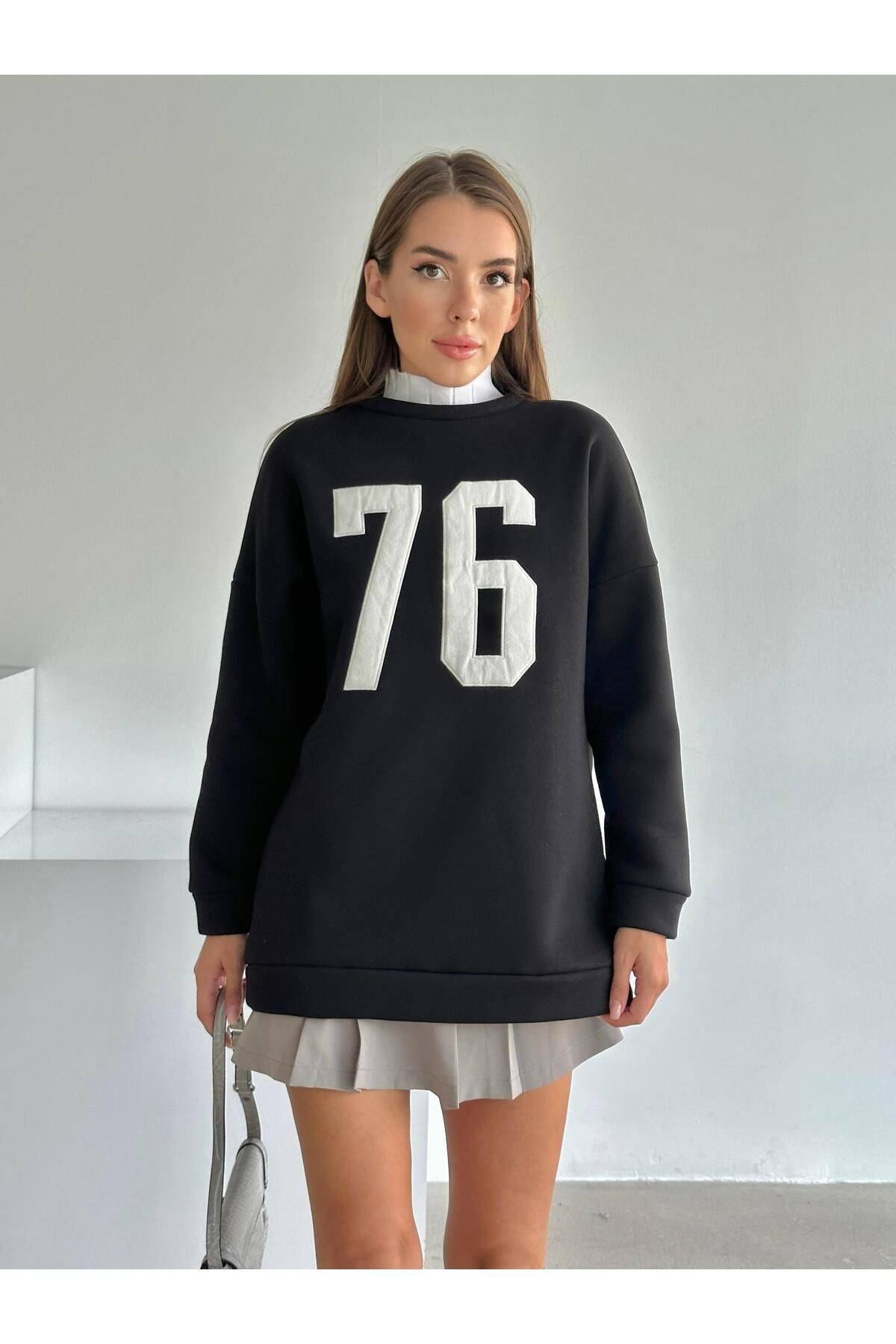 Seventy Six Baskı Sweat Siyah