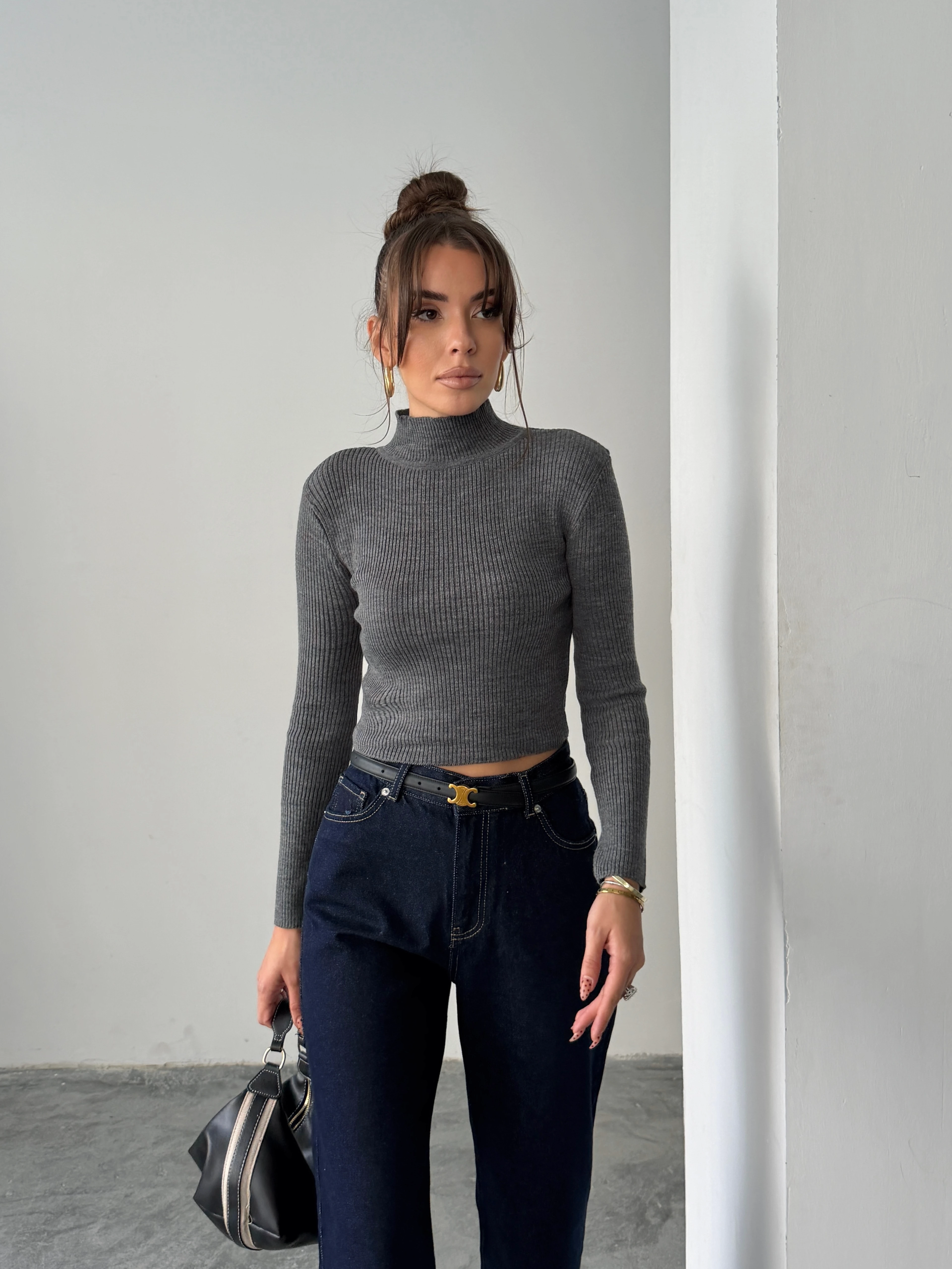 Balıkçı Crop Triko  - Antrasit