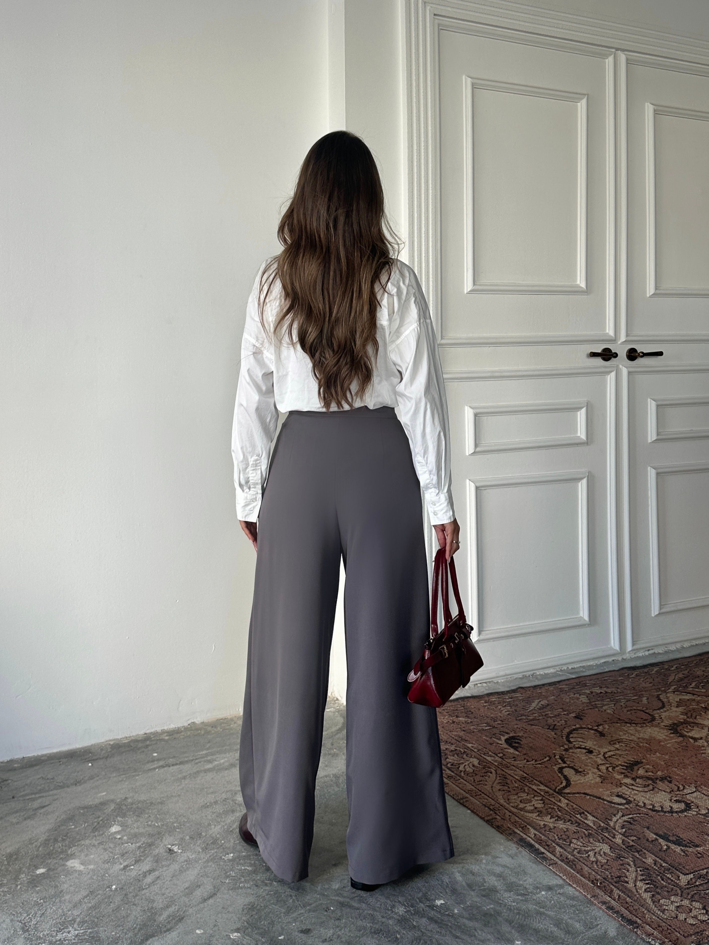 Nadia Pileli Pantolon Füme