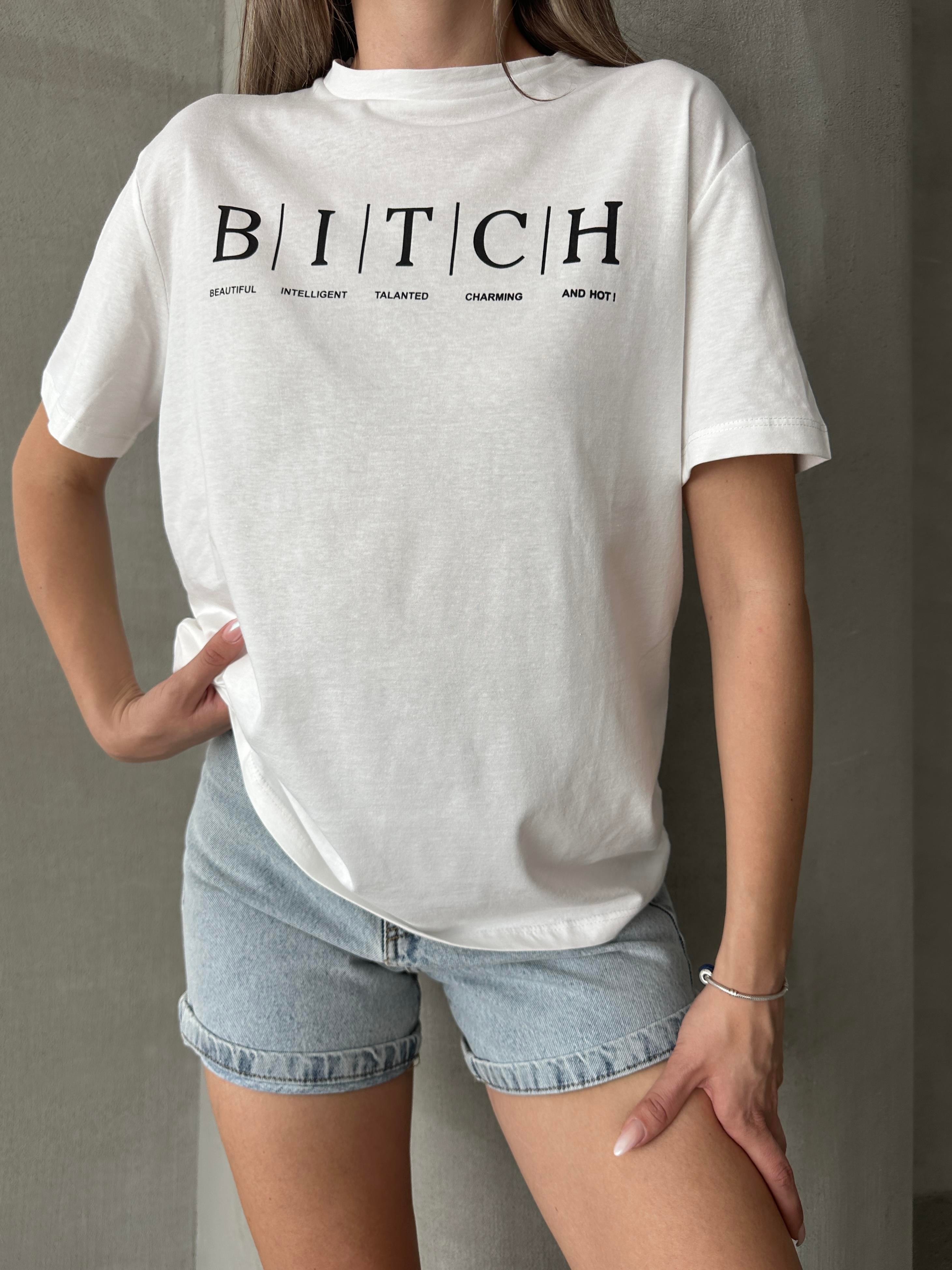 Bitch Baskı Basic T-Shirt Beyaz