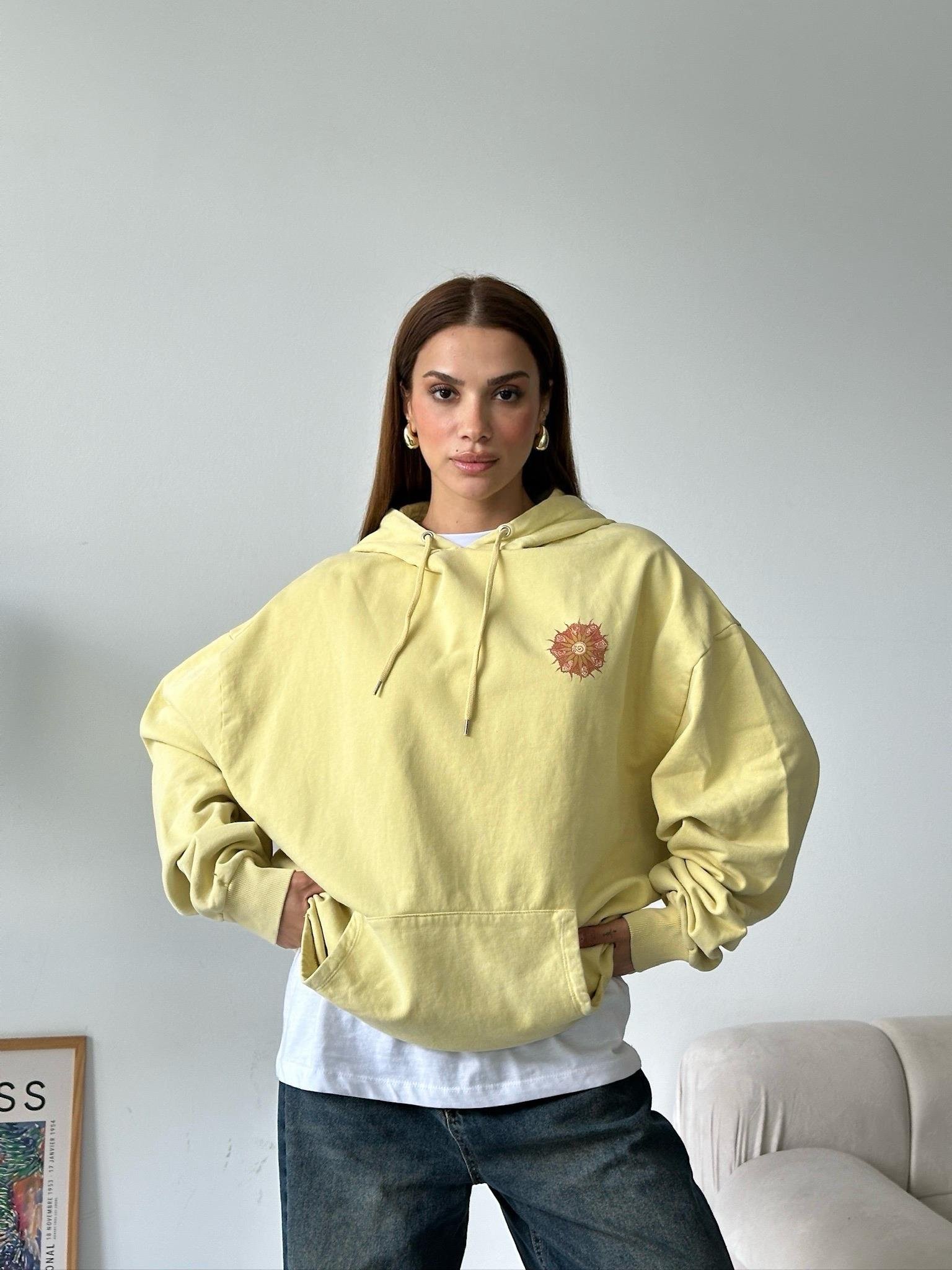 Oversize Yıkama Sweatshırt Sarı