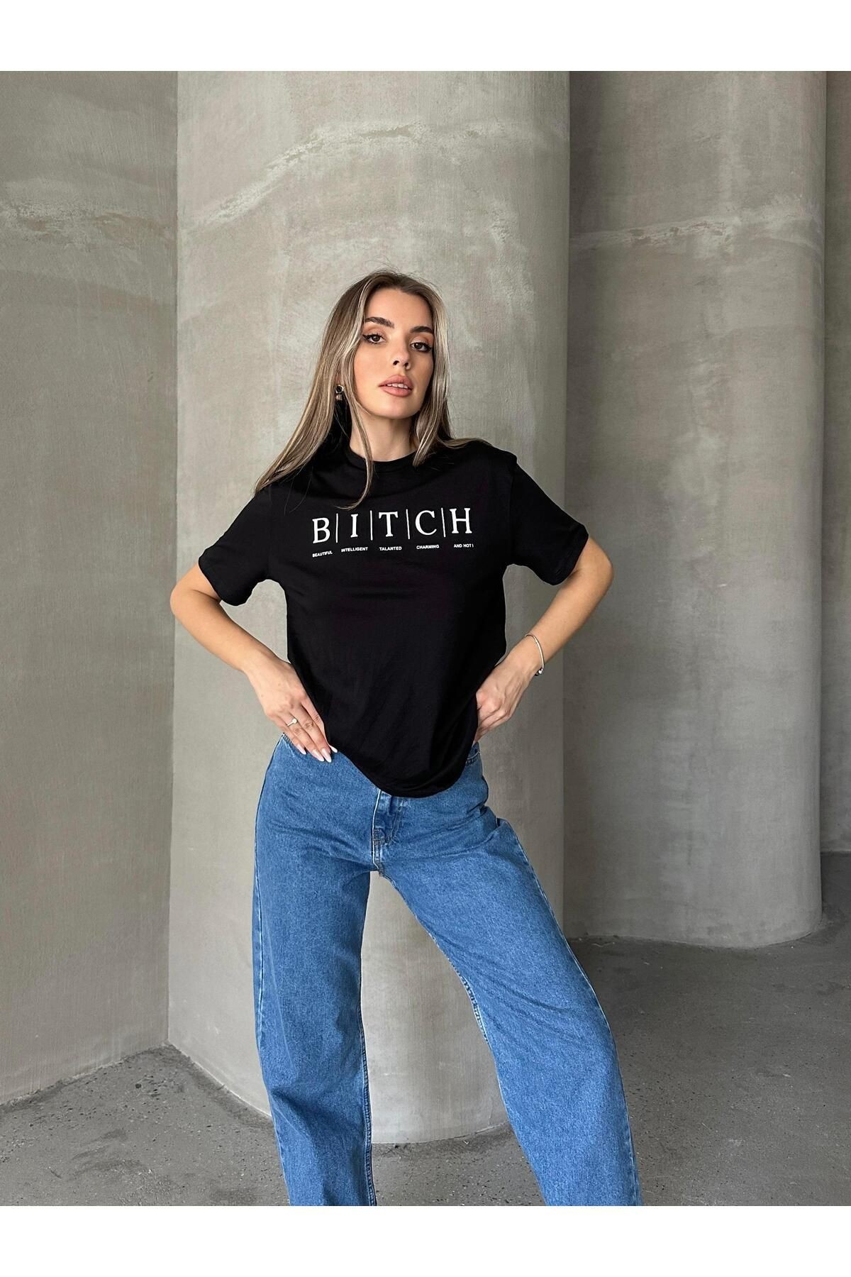 Bitch Baskı Basic T-Shirt Siyah