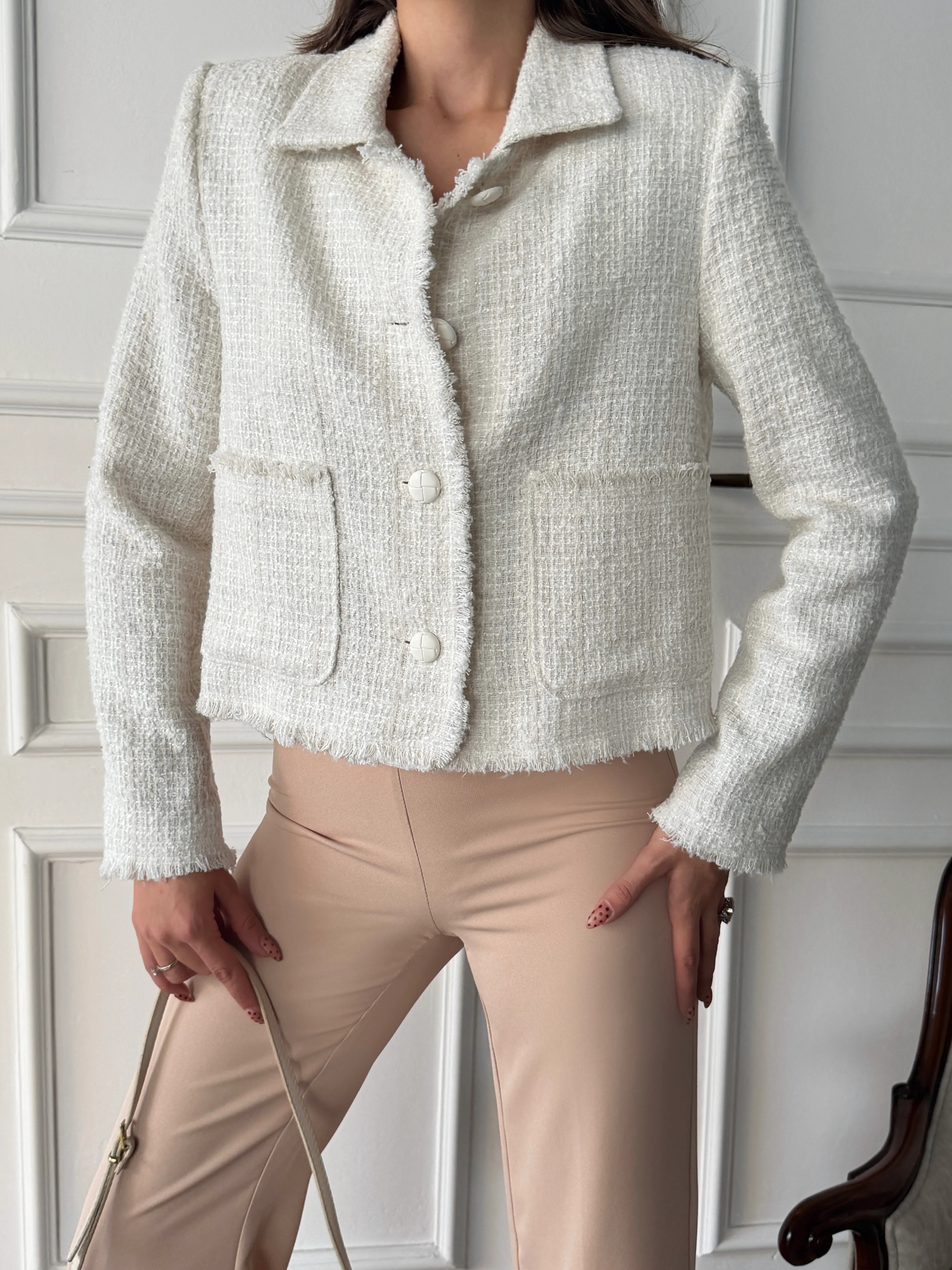 Püskül Detay Tüvit Ceket - Ekru