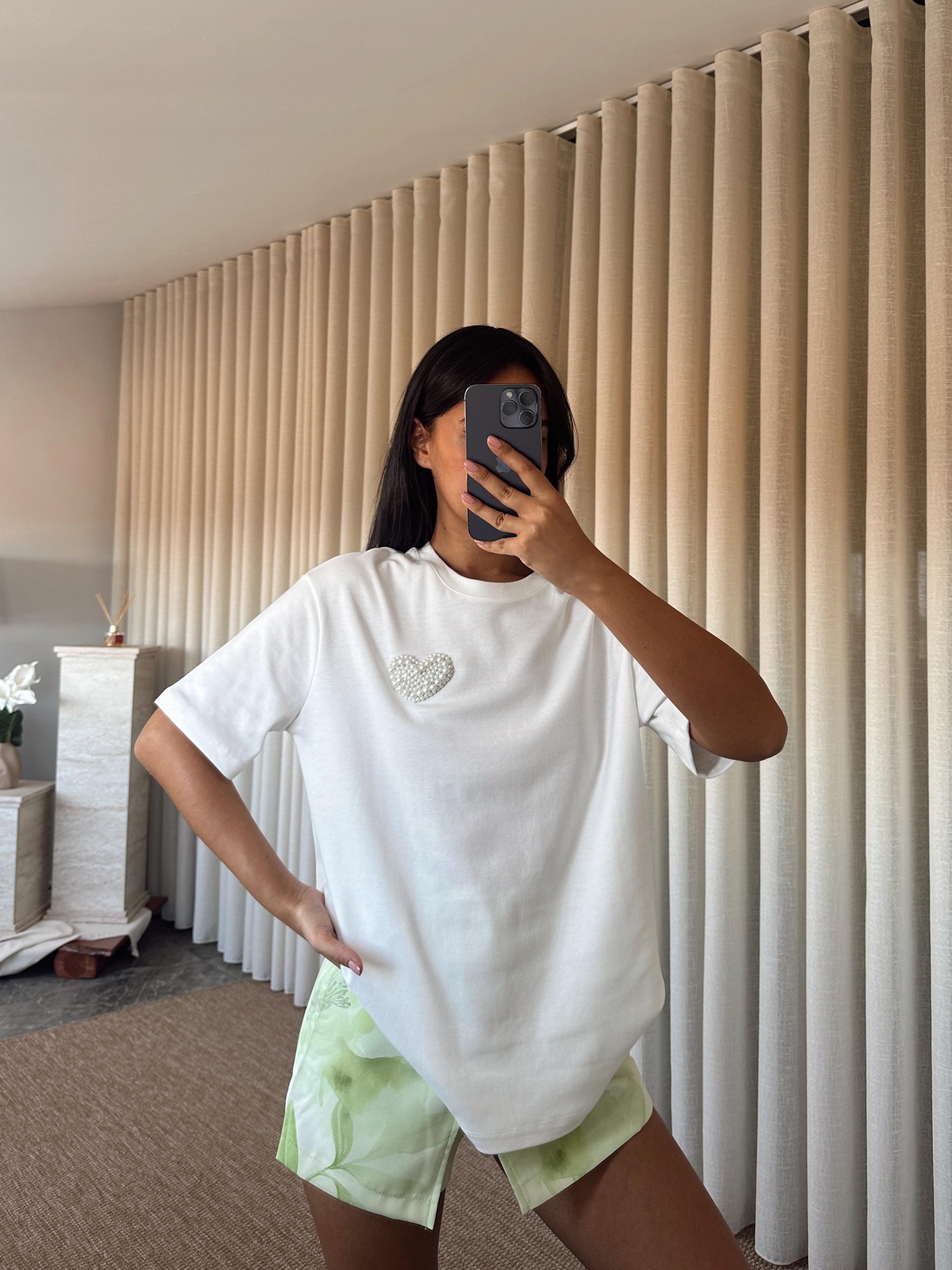 İnci Detay Oversize Basic - Beyaz