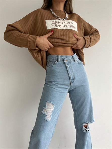 Grateful İşleme Oversize Caspia Sweatshirt Taba