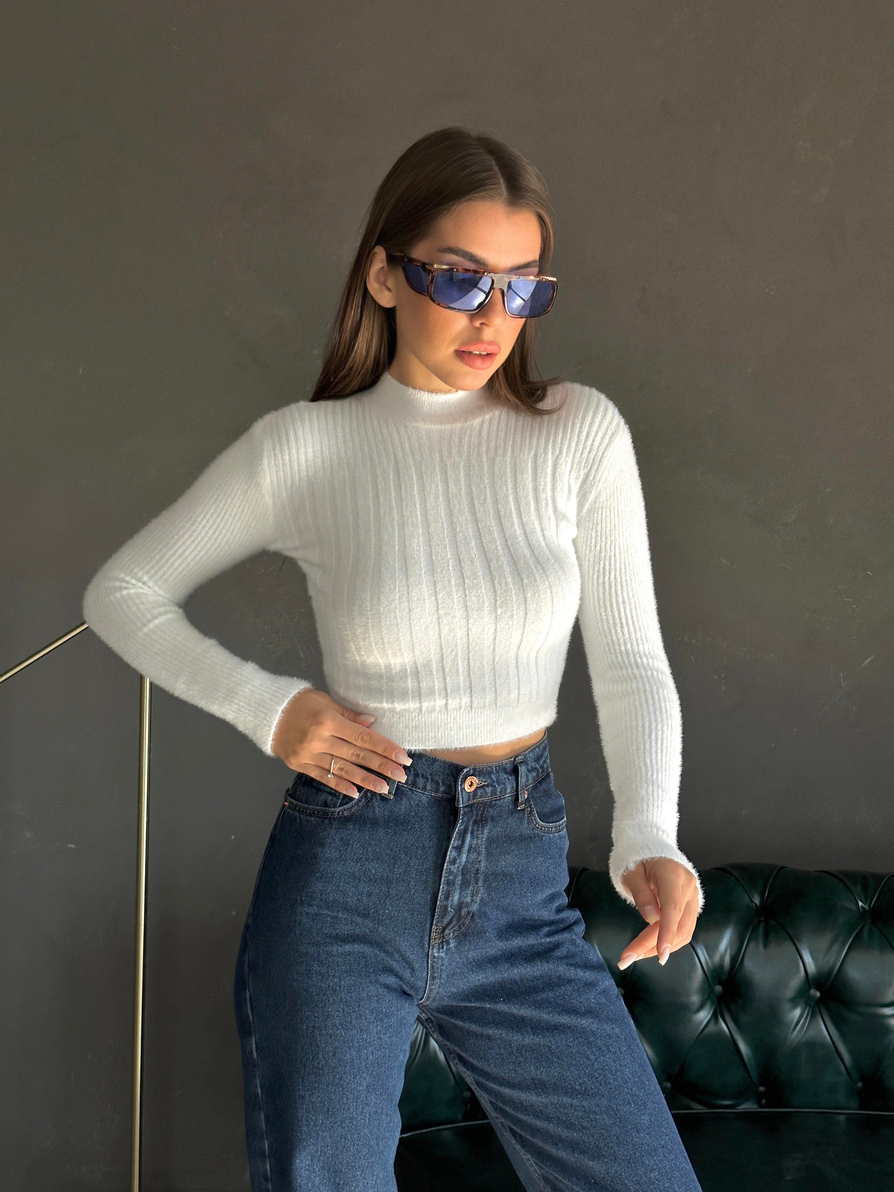 Long Sleeve Yumoş Kazak Beyaz