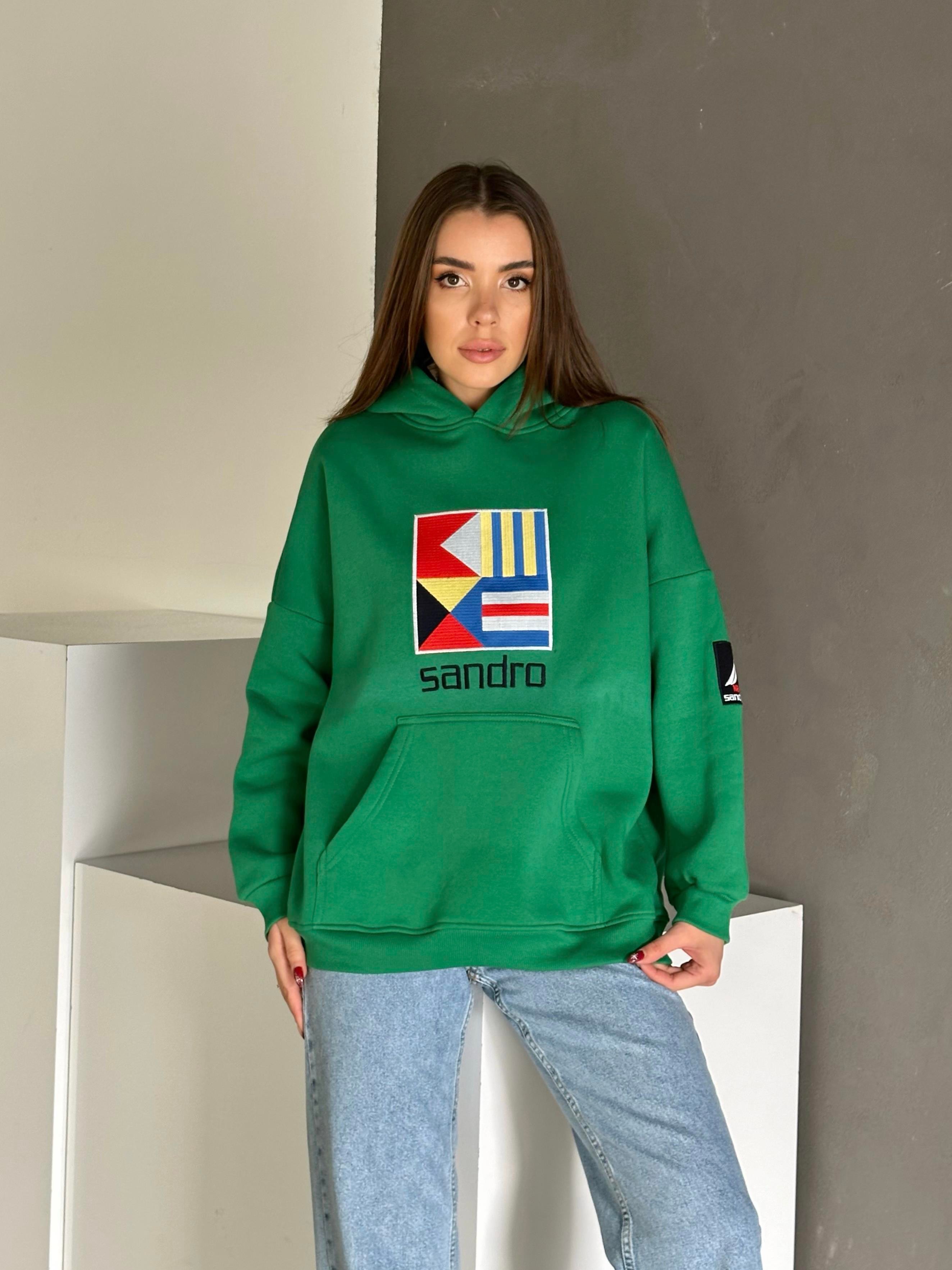 Sandro Kabartma İşleme Oversize 3 İplik Sweatshirt Yeşil