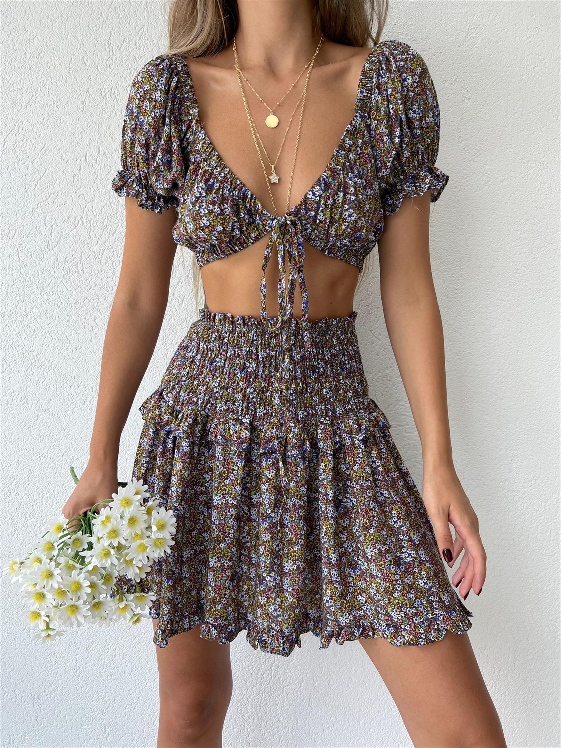 Flora Ruffle İkili Takım Yeşil