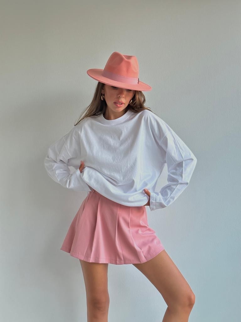 Pamuklu Uzun Kollu Oversize Tshirt Beyaz