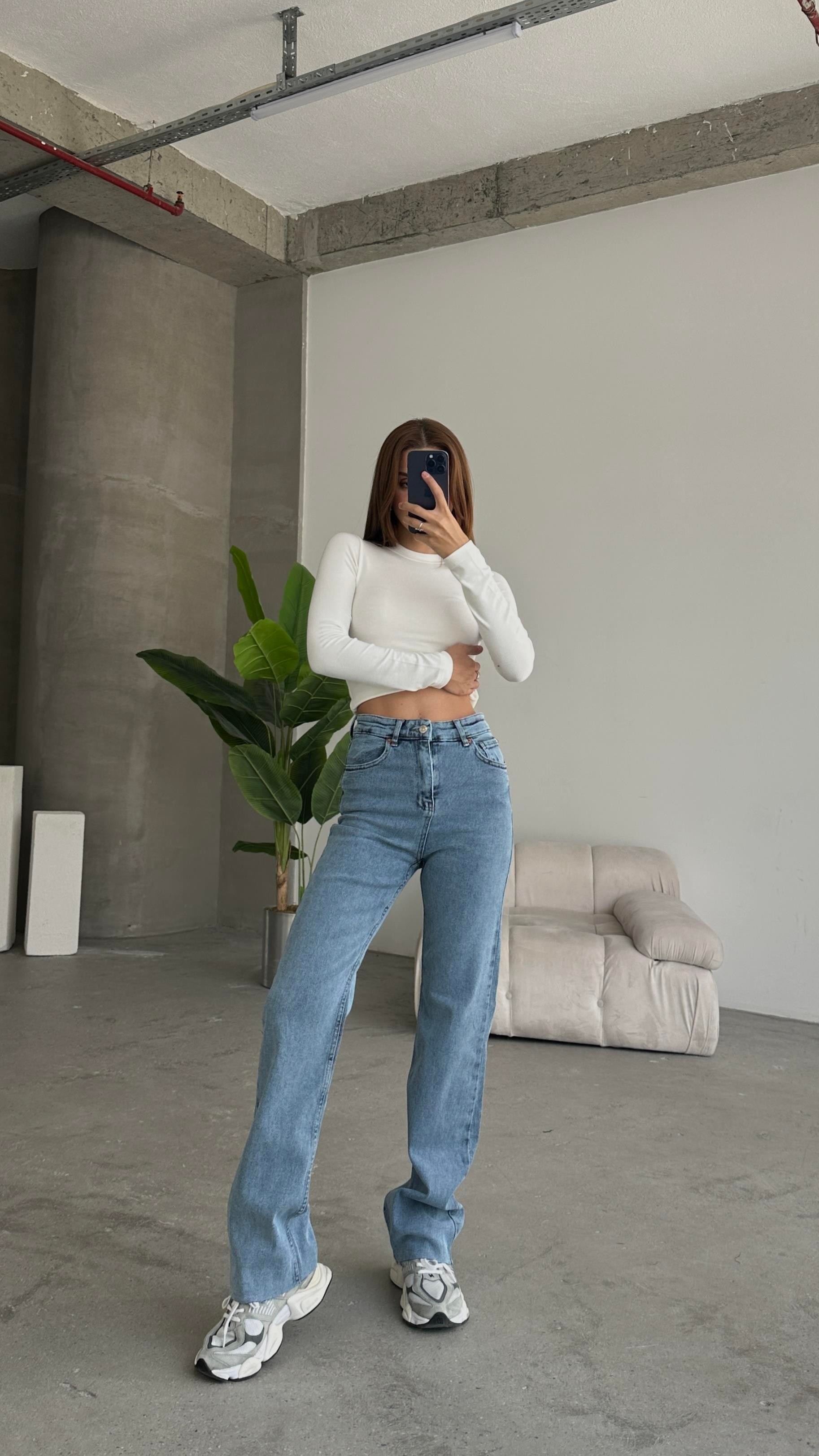 Wide Leg Jean Buz Mavi