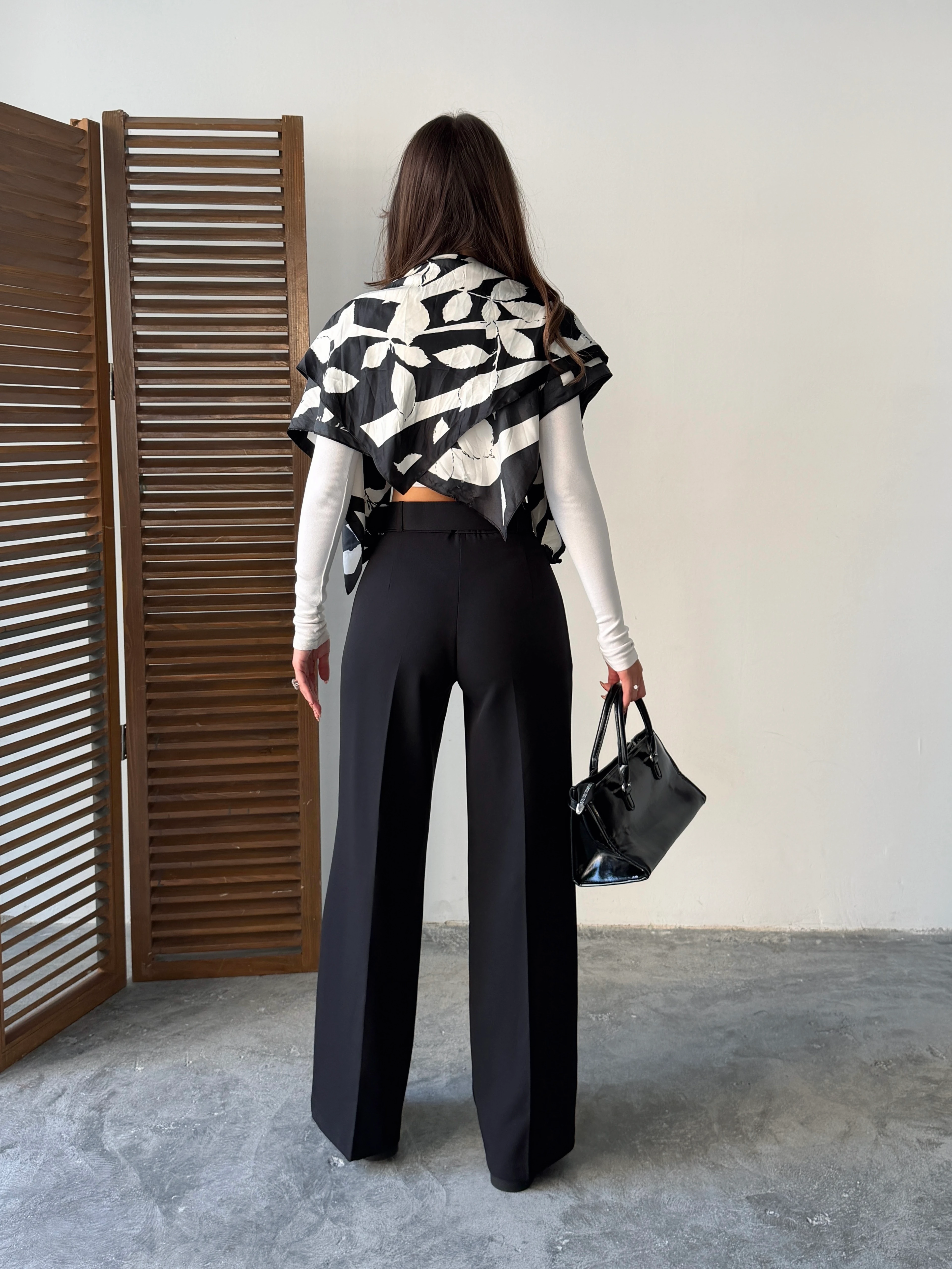 Kemerli Palazzo Pantolon  - Siyah