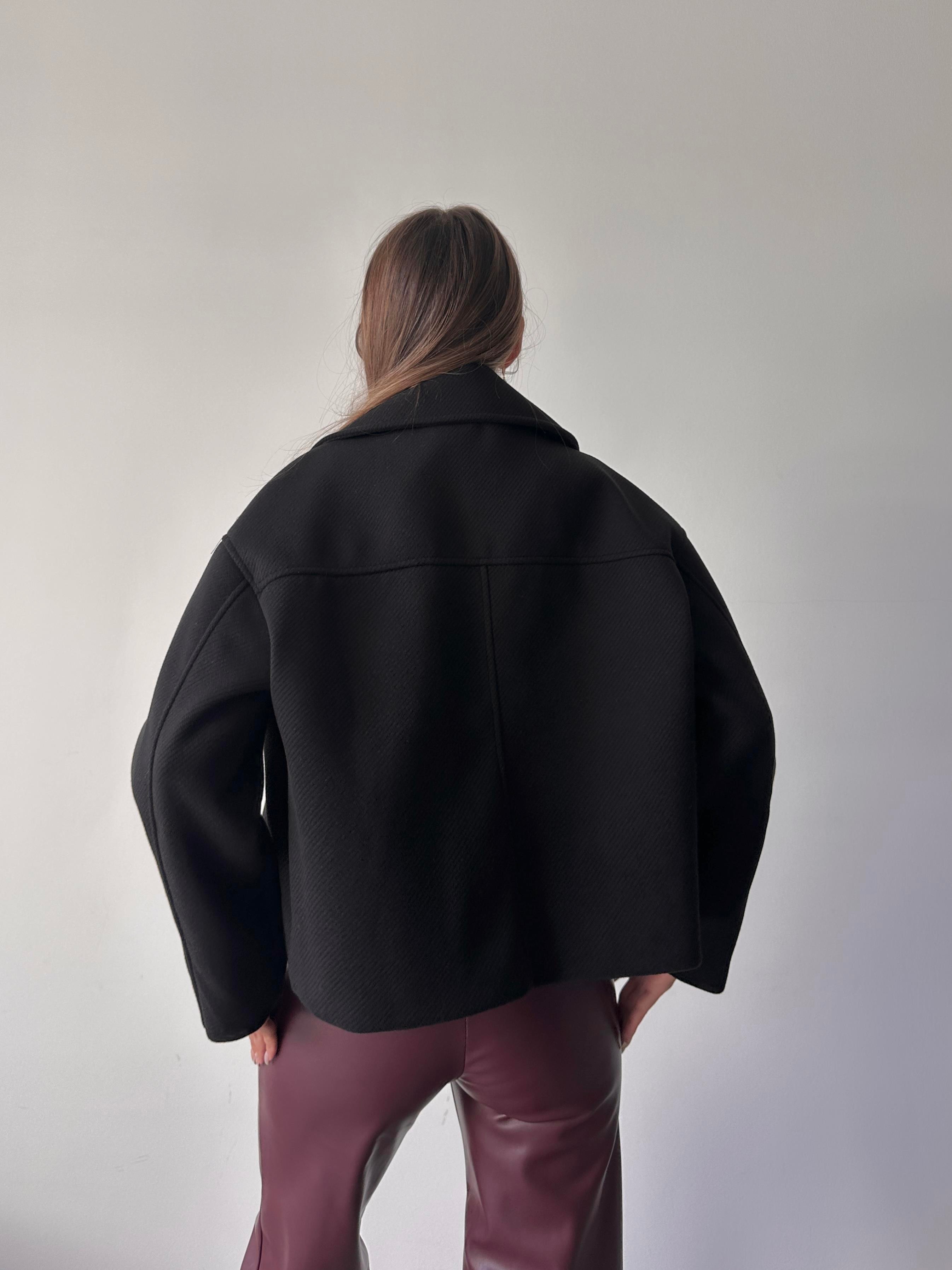 Düğmeli Oversize Kaban Siyah