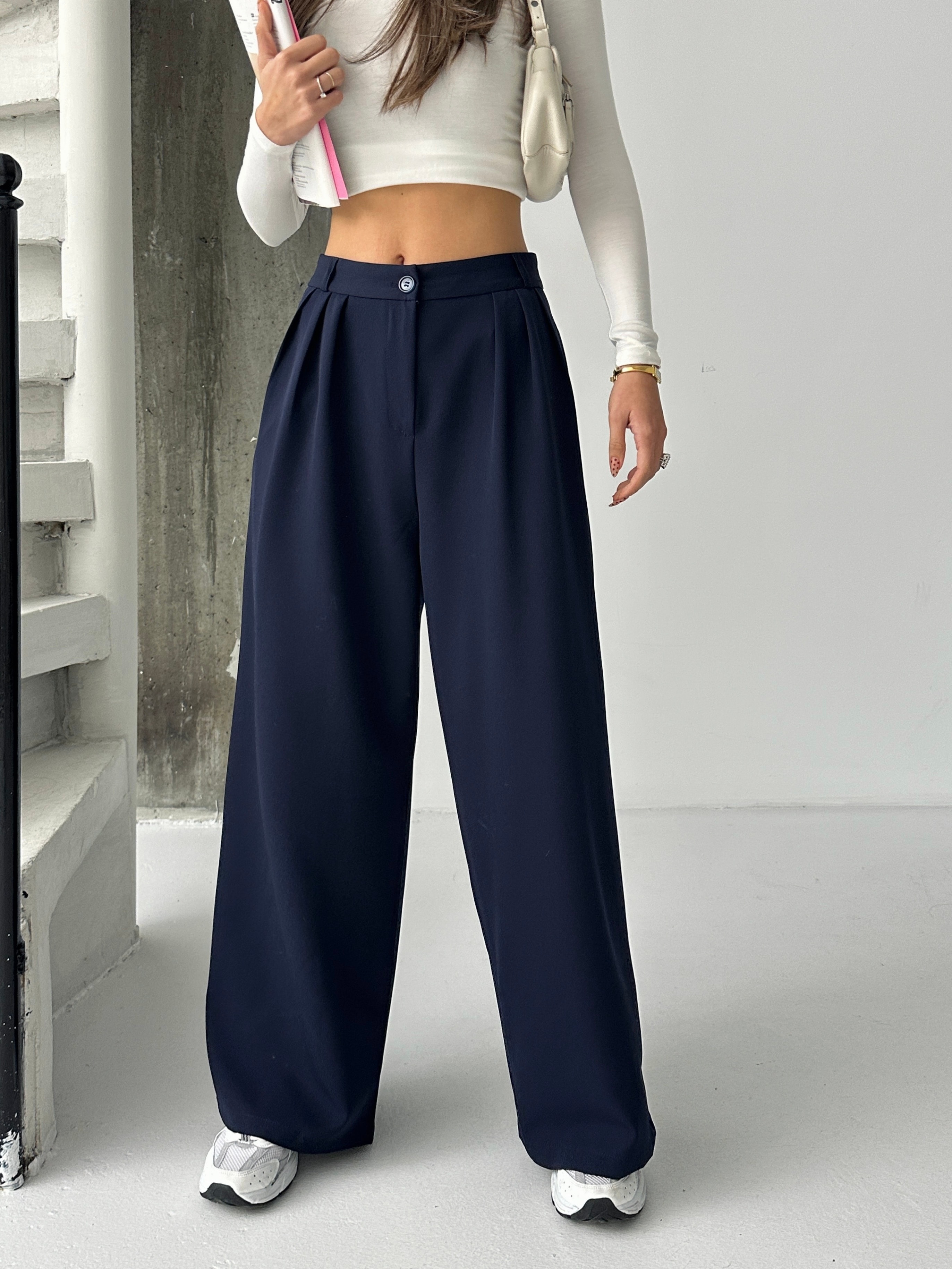 Üç Pile Palazzo Pantolon - Lacivert