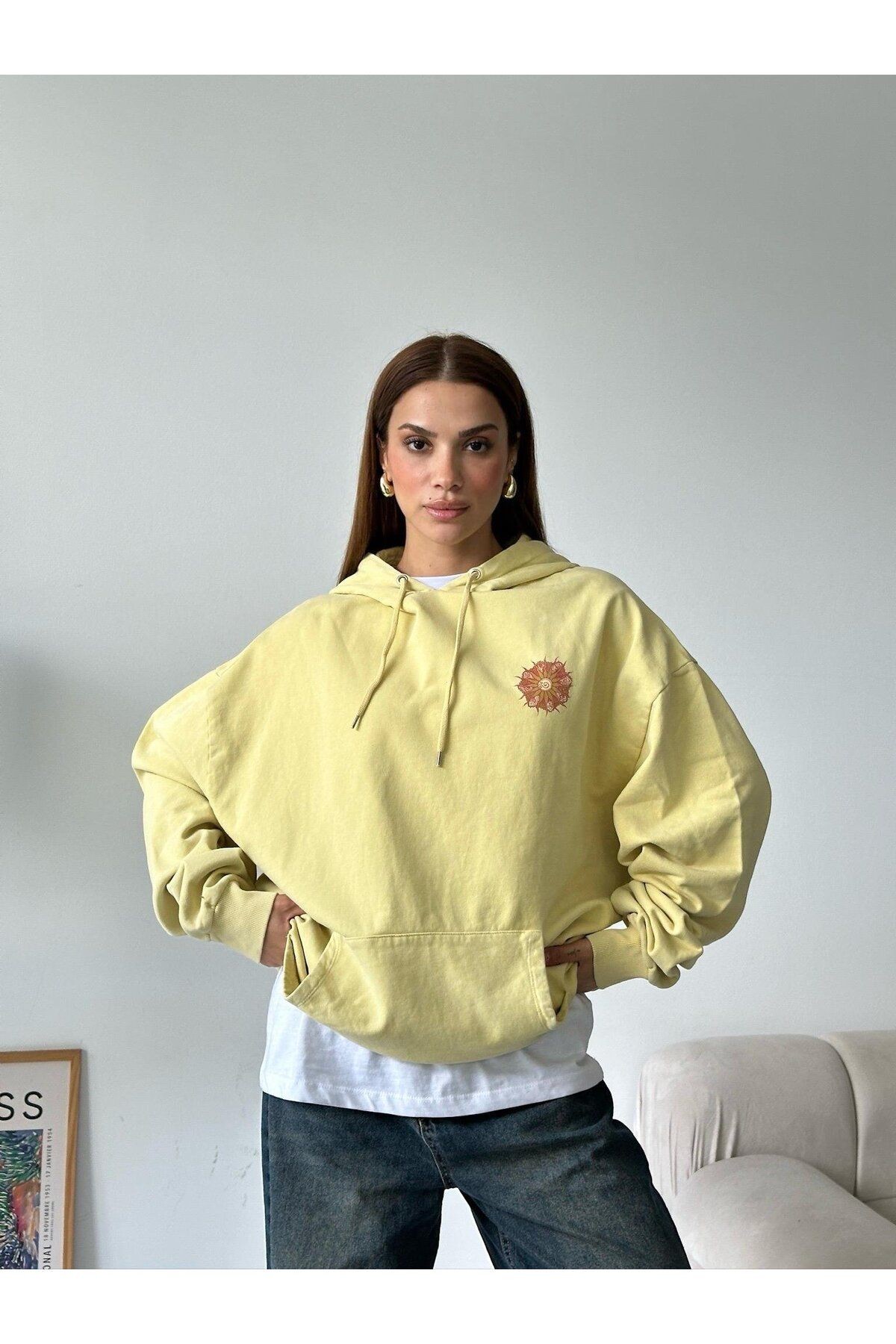 Oversize Yıkama Sweatshırt Sarı